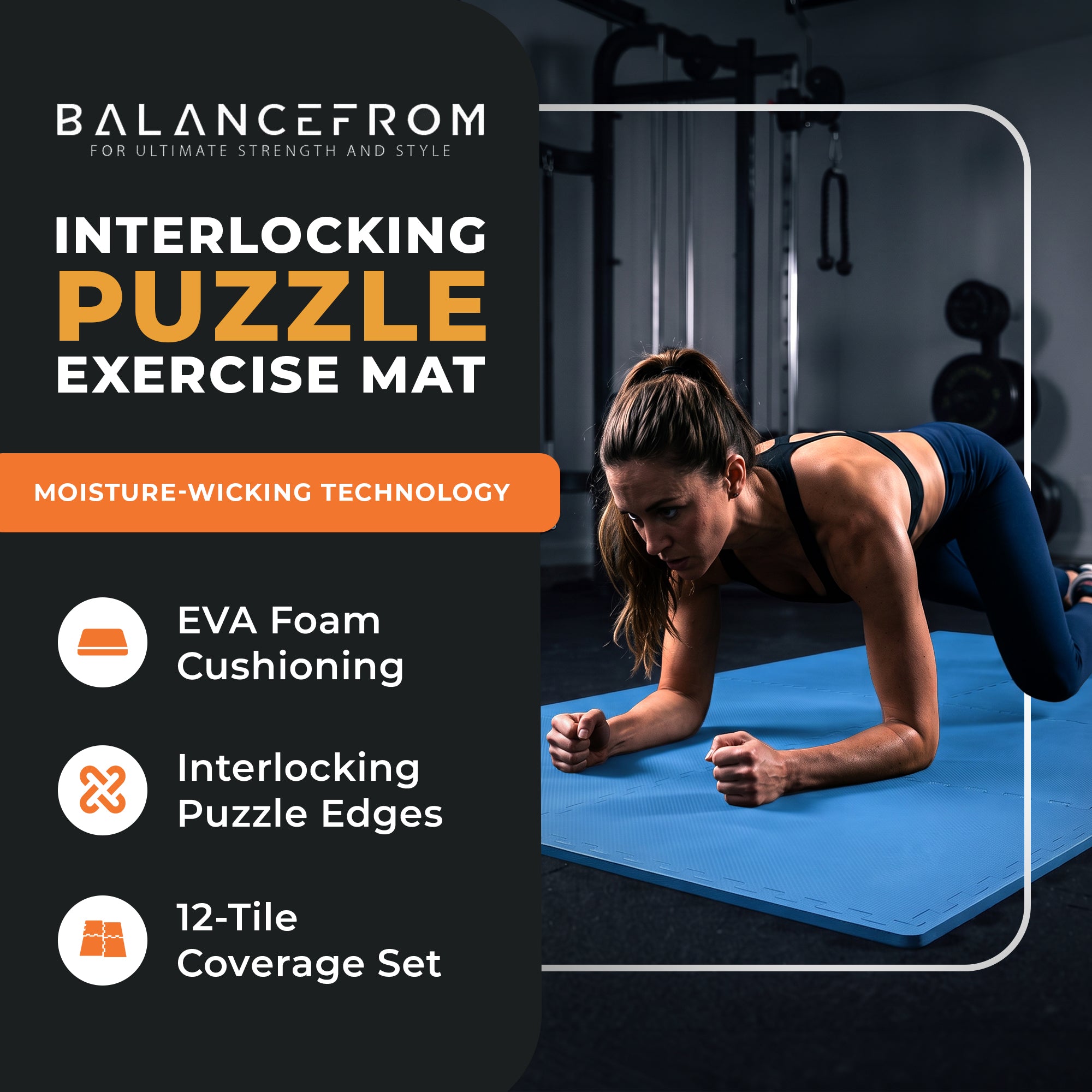 BalanceFrom Fitness 48 Sq Ft Interlocking EVA Foam Exercise Tiles, Blue (Used)