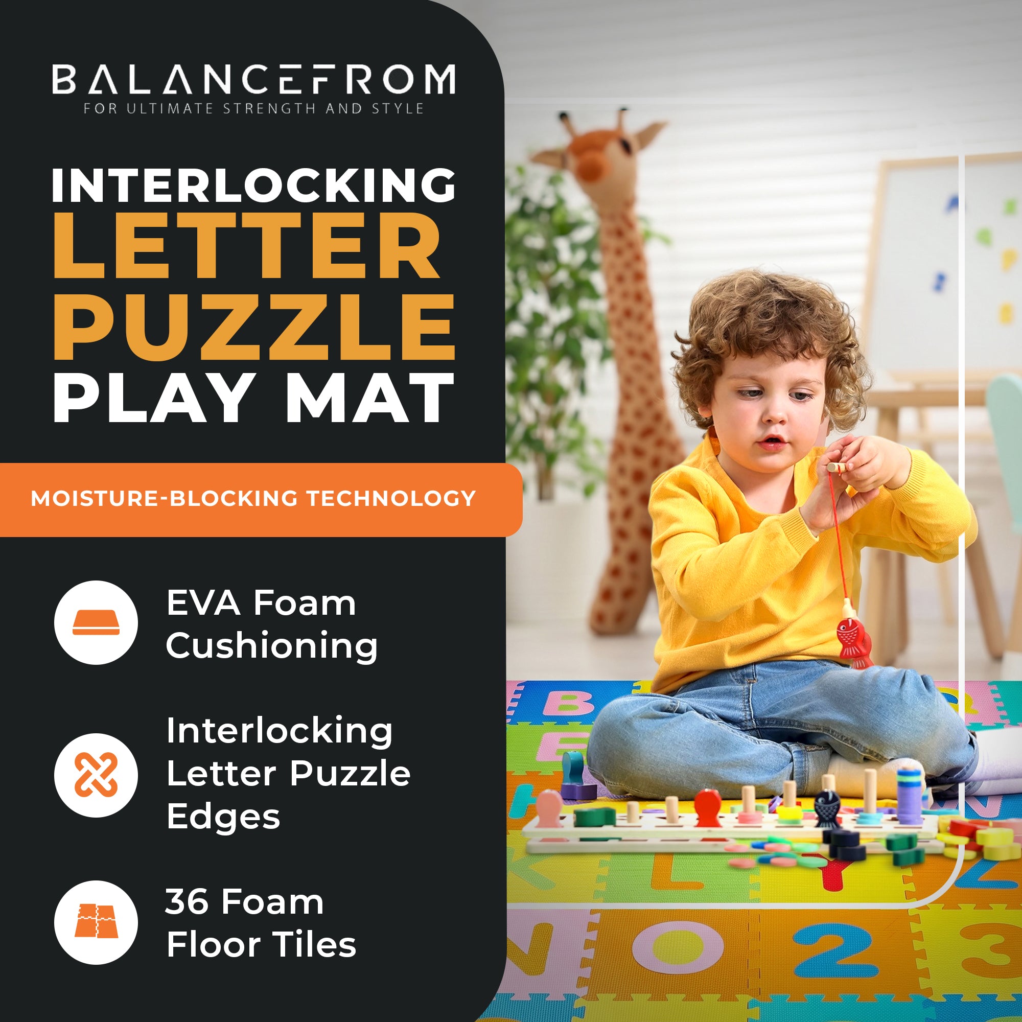 BalanceFrom 9 Color Thick Interlocking Letter Puzzle Foam Exercise Play Mats, 36
