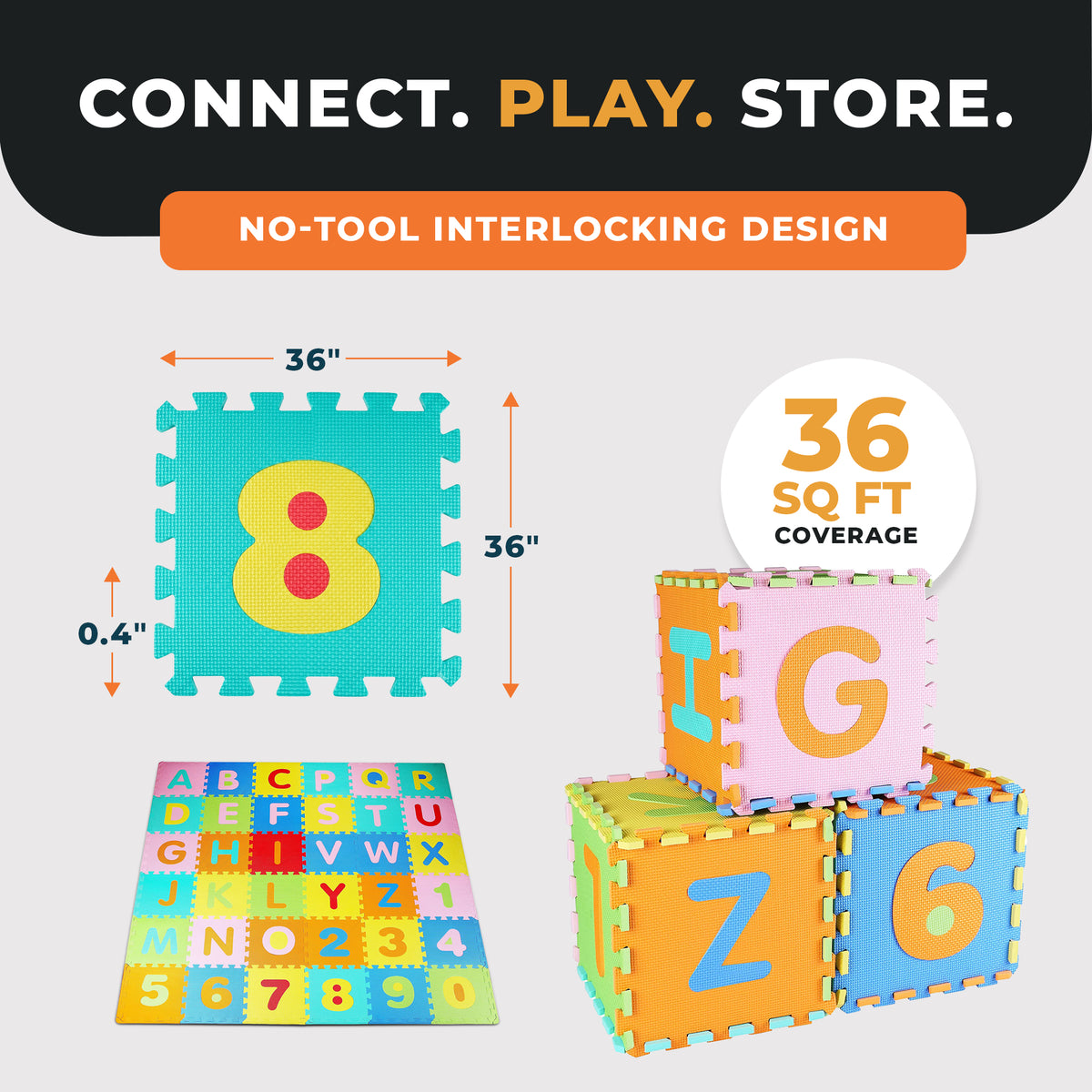 BalanceFrom 9 Color Interlocking Letter Puzzle Exercise Play Mats, 36 (Used)