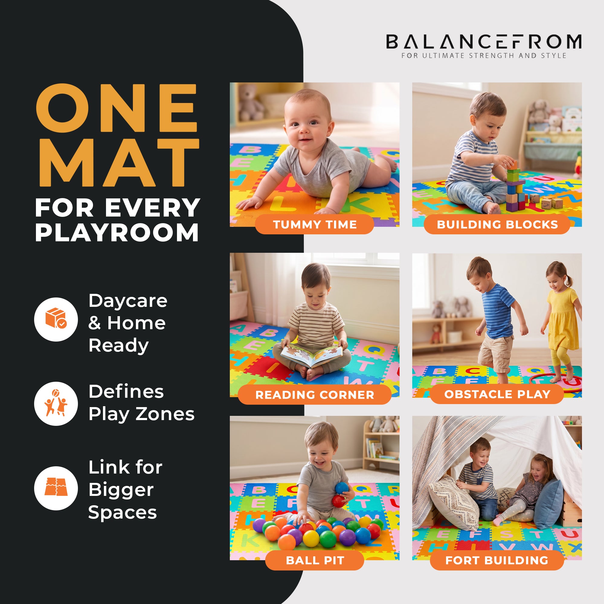 BalanceFrom 9 Color Thick Interlocking Letter Puzzle Foam Exercise Play Mats, 36