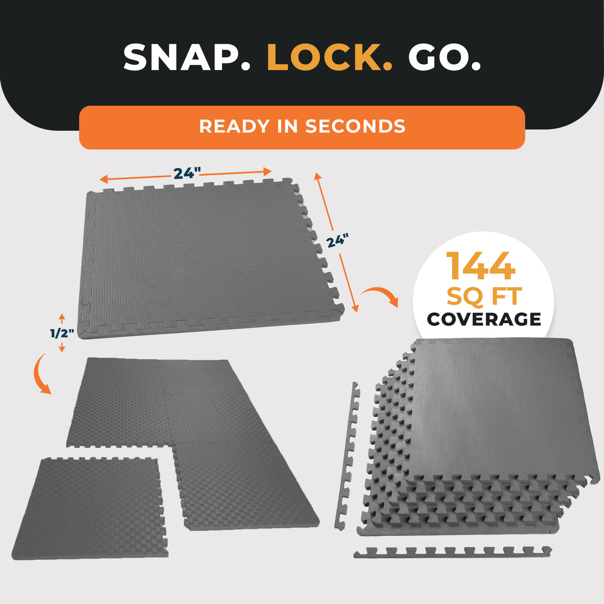 BalanceFrom Fitness 144 Sq Ft Interlocking Exercise Mat Tiles, Gray (2 Pack) - VMInnovations