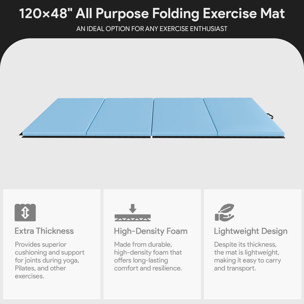 BalanceFrom Fitness 120x48" All Purpose Folding Gymnastics Exercise Mat, Blue