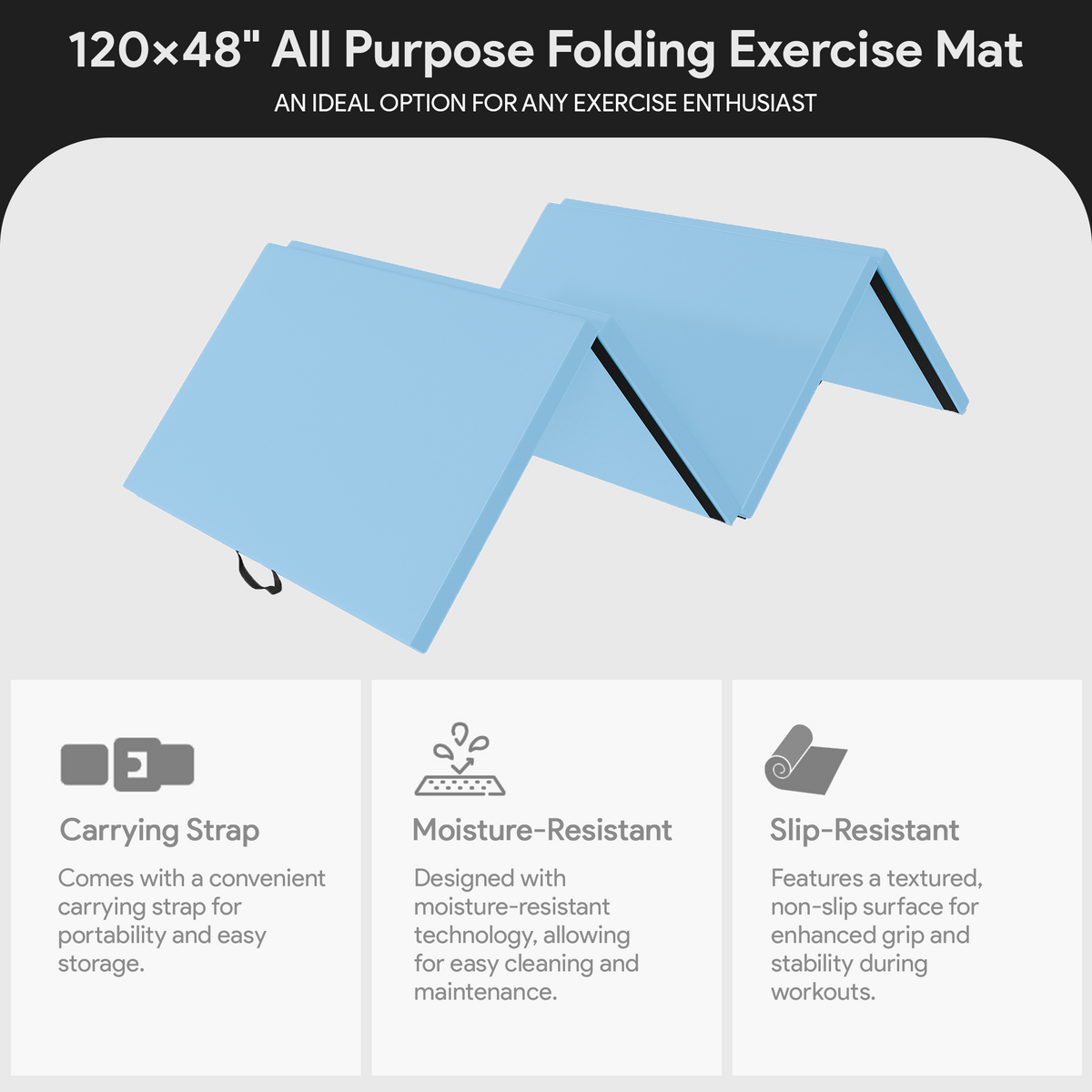 BalanceFrom Fitness 120x48" All Purpose Folding Gymnastics Exercise Mat, Blue