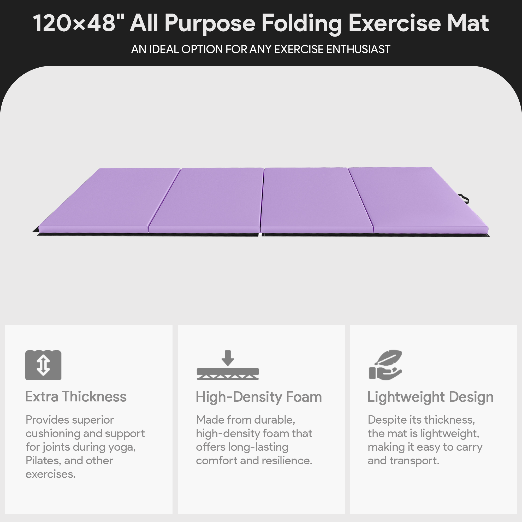 BalanceFrom Fitness 120x48" All Purpose Folding Gymnastics Exercise Mat, Purple