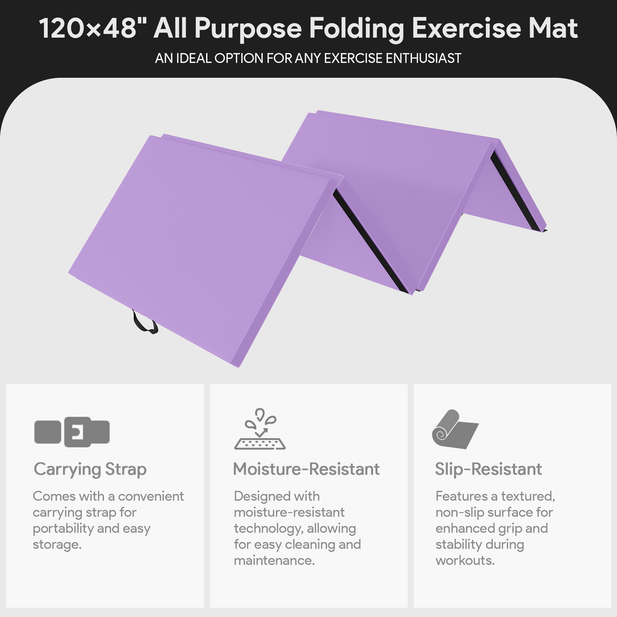 BalanceFrom Fitness 120x48" All Purpose Folding Gymnastics Exercise Mat, Purple