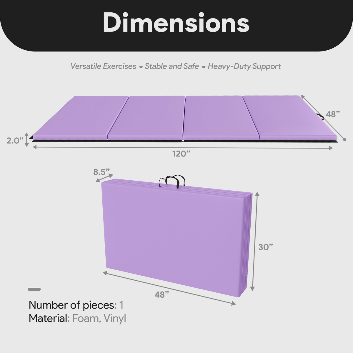 BalanceFrom Fitness 120x48" All Purpose Folding Gymnastics Exercise Mat, Purple