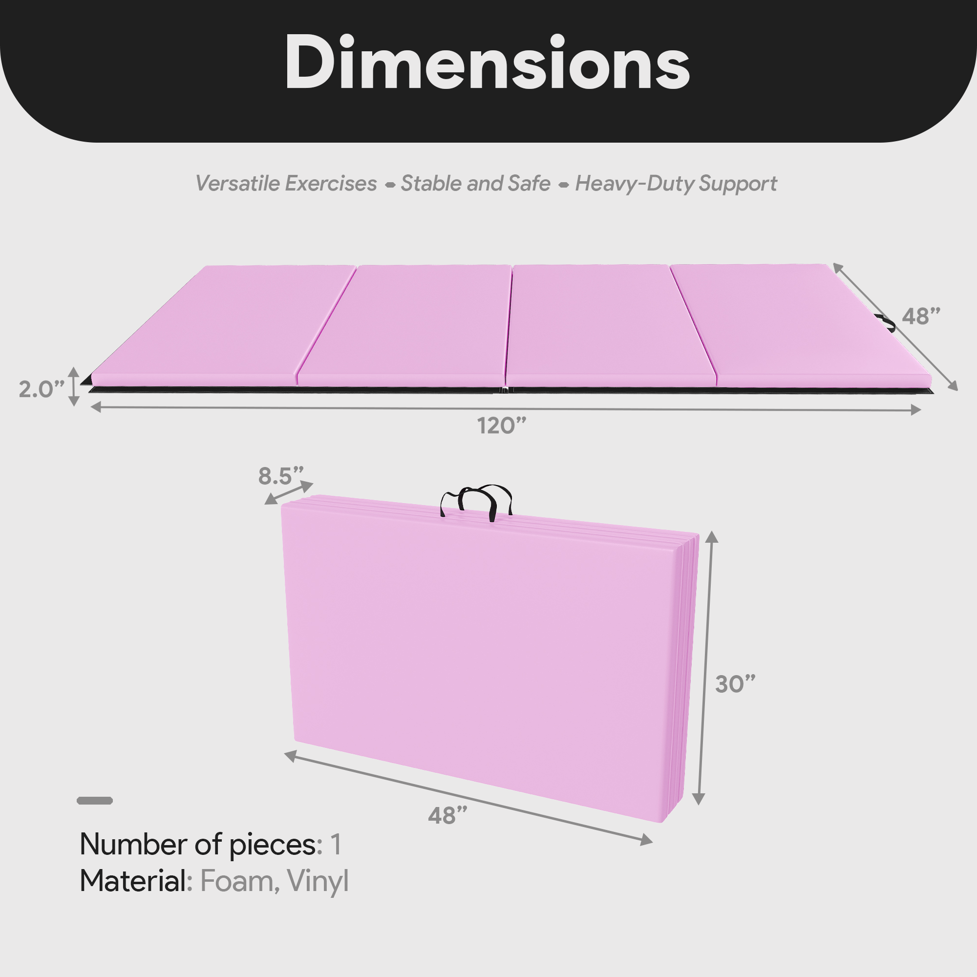 BalanceFrom Fitness 120 x 48" All Purpose Folding Gymnastics Exercise Mat, Pink