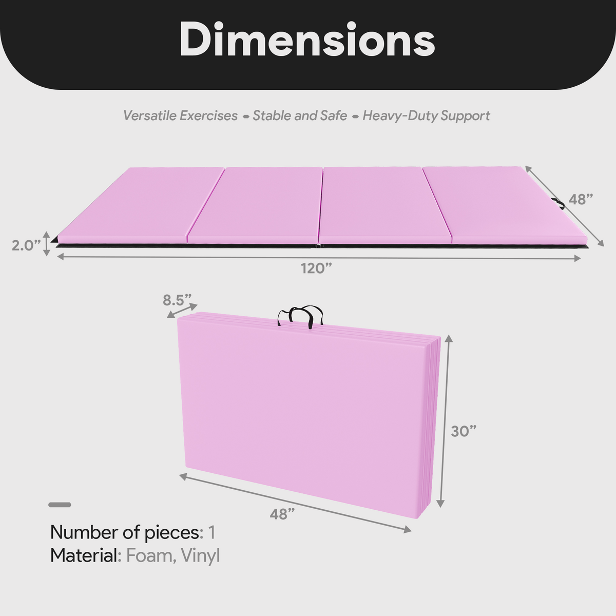 BalanceFrom Fitness 120 x 48" All Purpose Folding Gymnastics Exercise Mat, Pink
