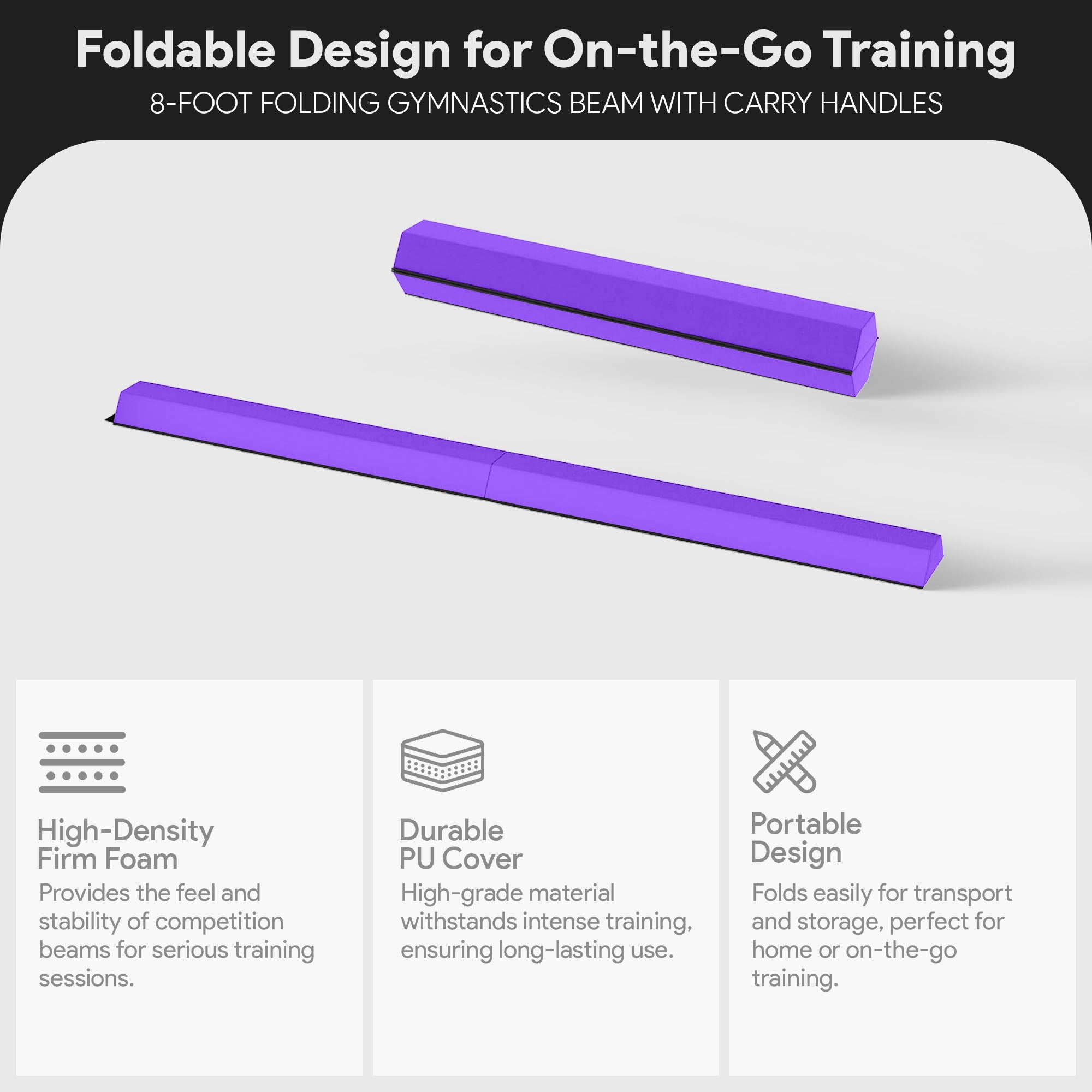 BalanceFrom 8ft Folding Balance Gymnastics Beam w/Handles, Purple (Open Box) - VMInnovations