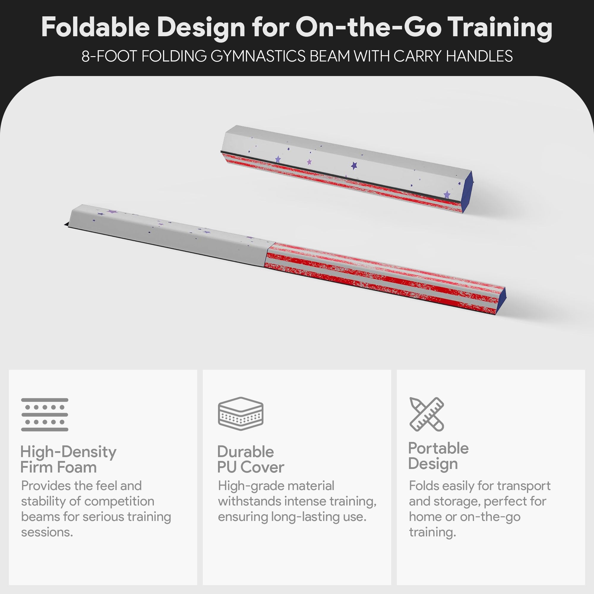 BalanceFrom 8 Ft Balance Gymnastics Floor Beam w/Handles, Star Stripe (Open Box) - VMInnovations