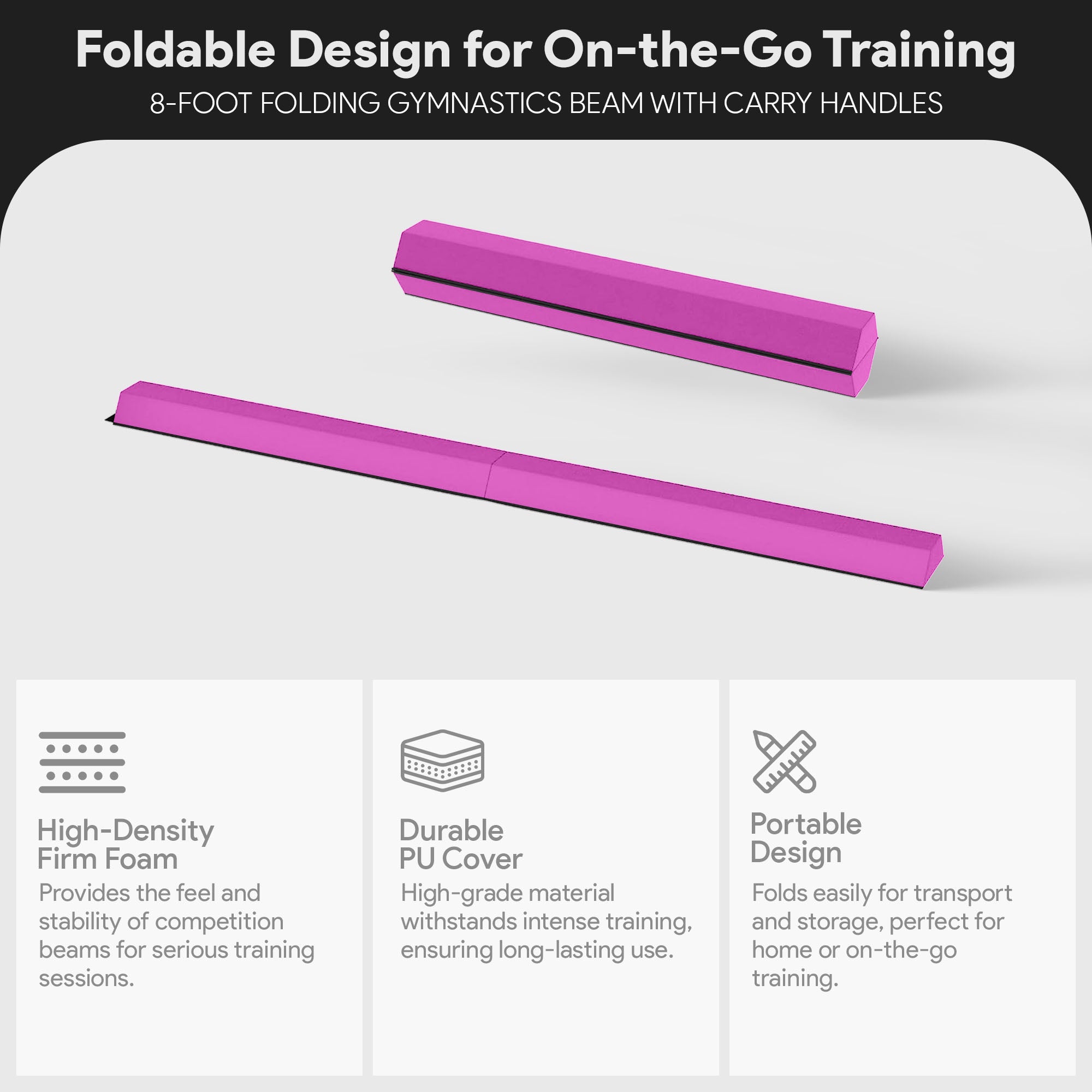 BalanceFrom 9' Folding Balance Gymnastics Floor Beam w/ Handles, Pink (Open Box) - VMInnovations