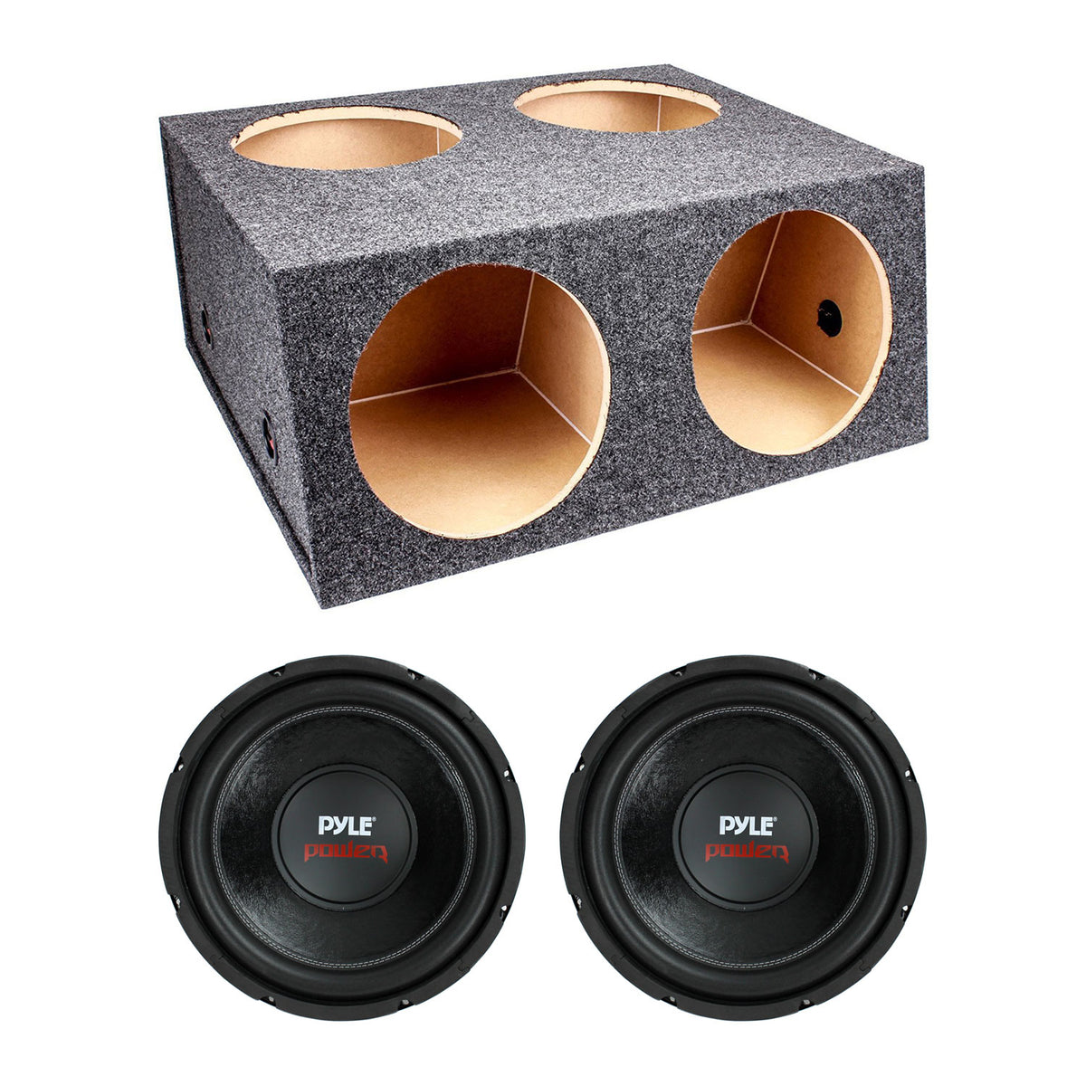 QPower 4 Hole 12 Inch Enclosure and Pyle PLPW12D 1600 Watt Subwoofer (2 Pack)