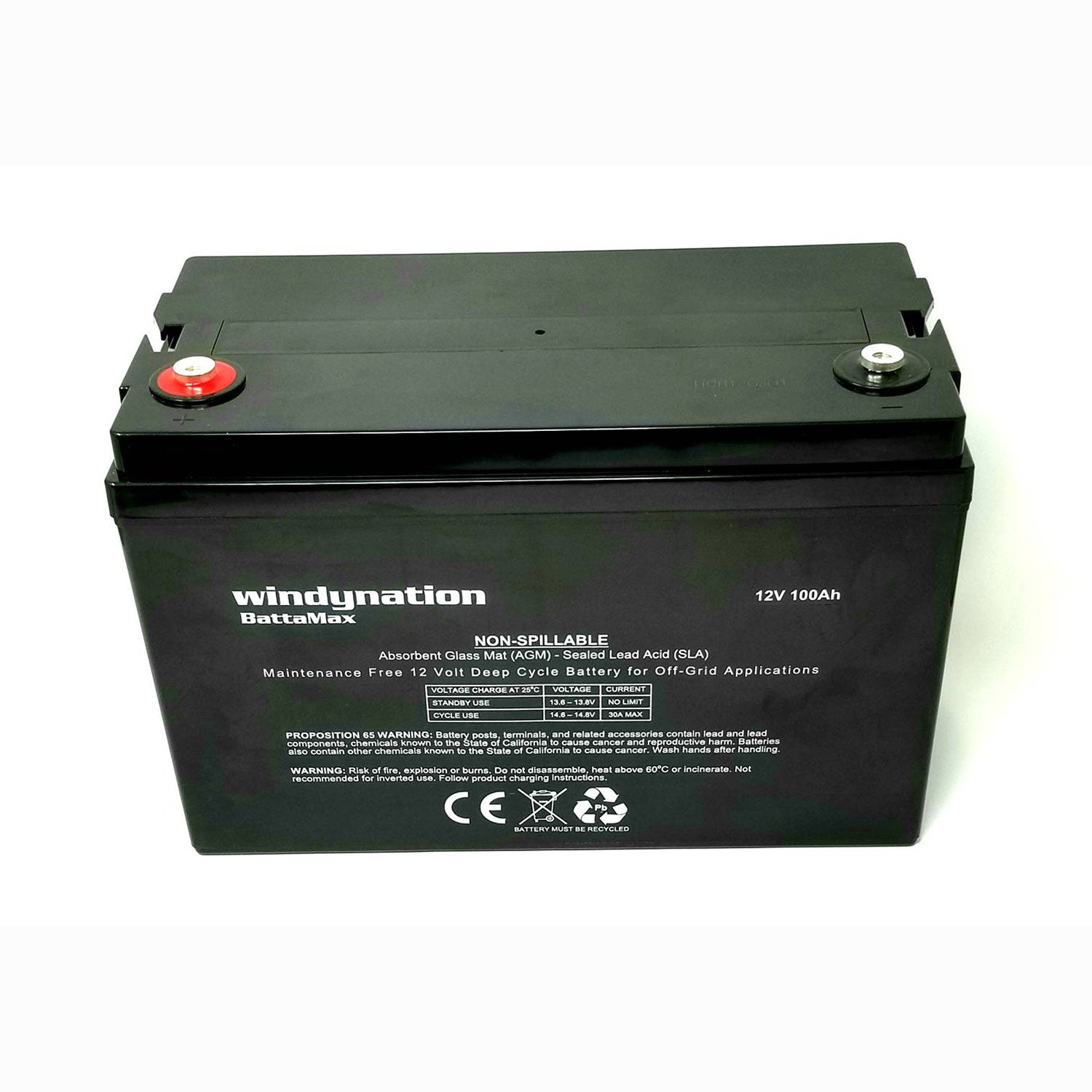 Windy Nation 12V 100 Ah Deep Cycle Solar Off Grid Battery with Cables (3 Pack)
