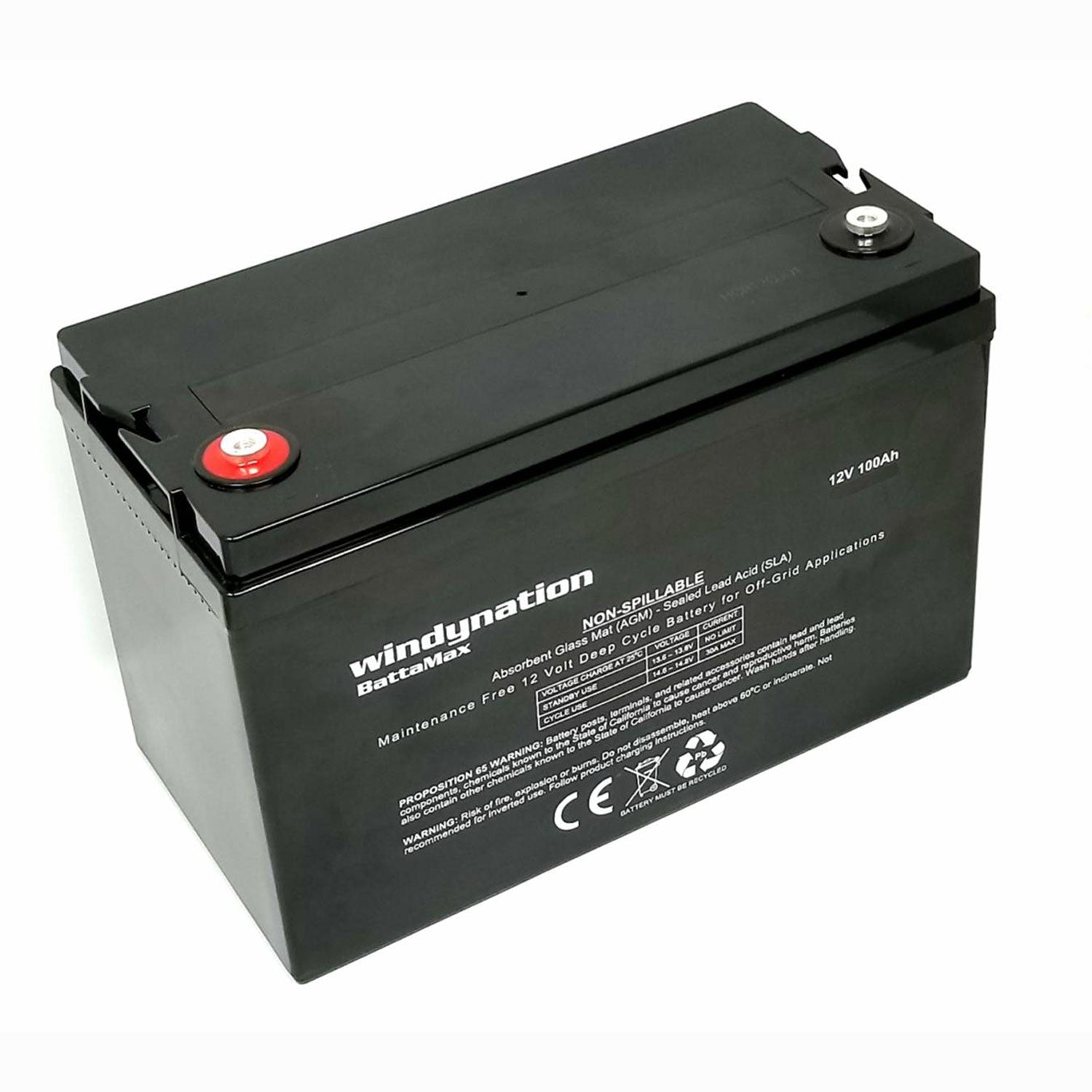 Windy Nation 12V 100 Ah Deep Cycle Solar Off Grid Battery with Cables (3 Pack)