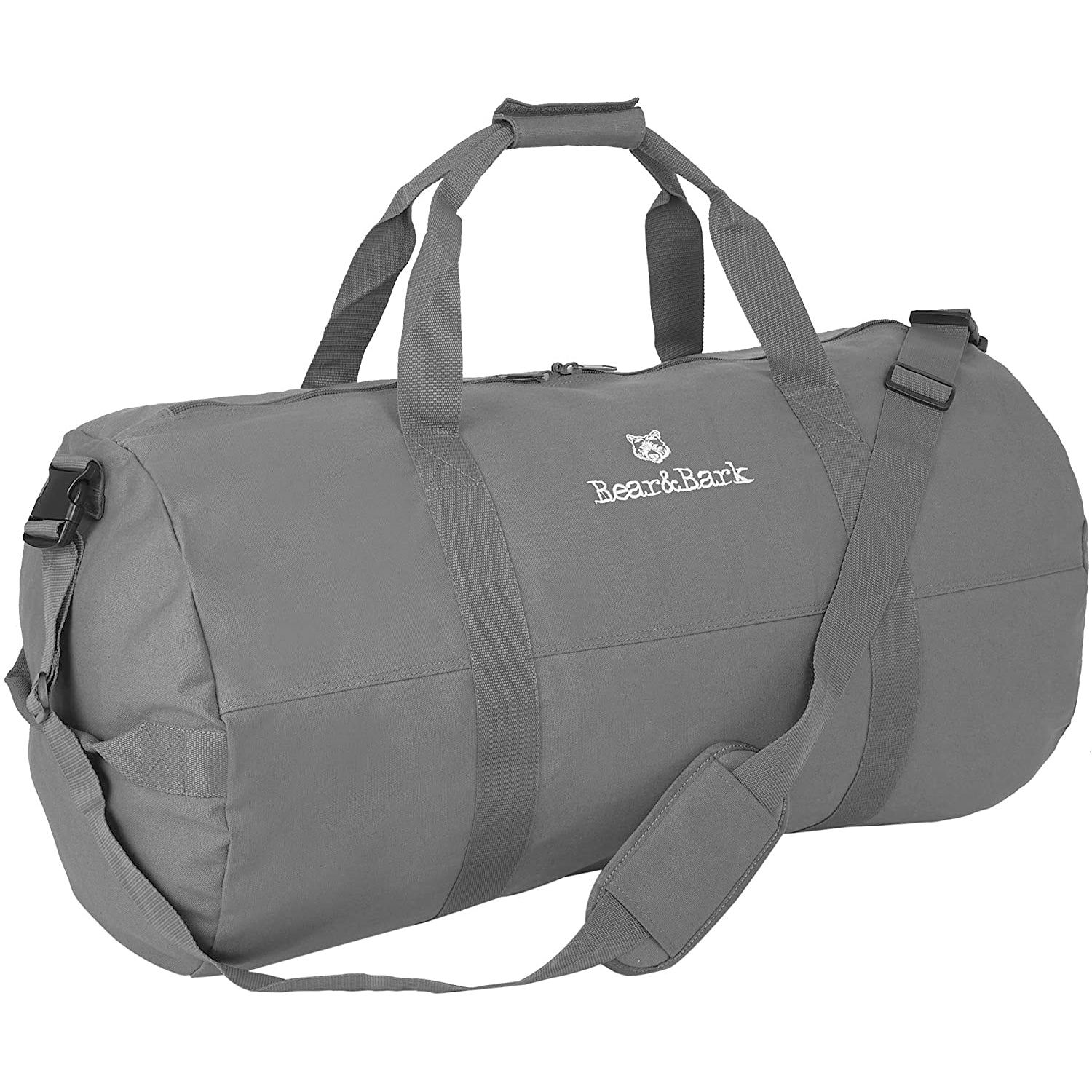 Bear&Bark Travel Military Style Canvas Duffel Bag, 32 x 18 Inch, Gray (Open Box)