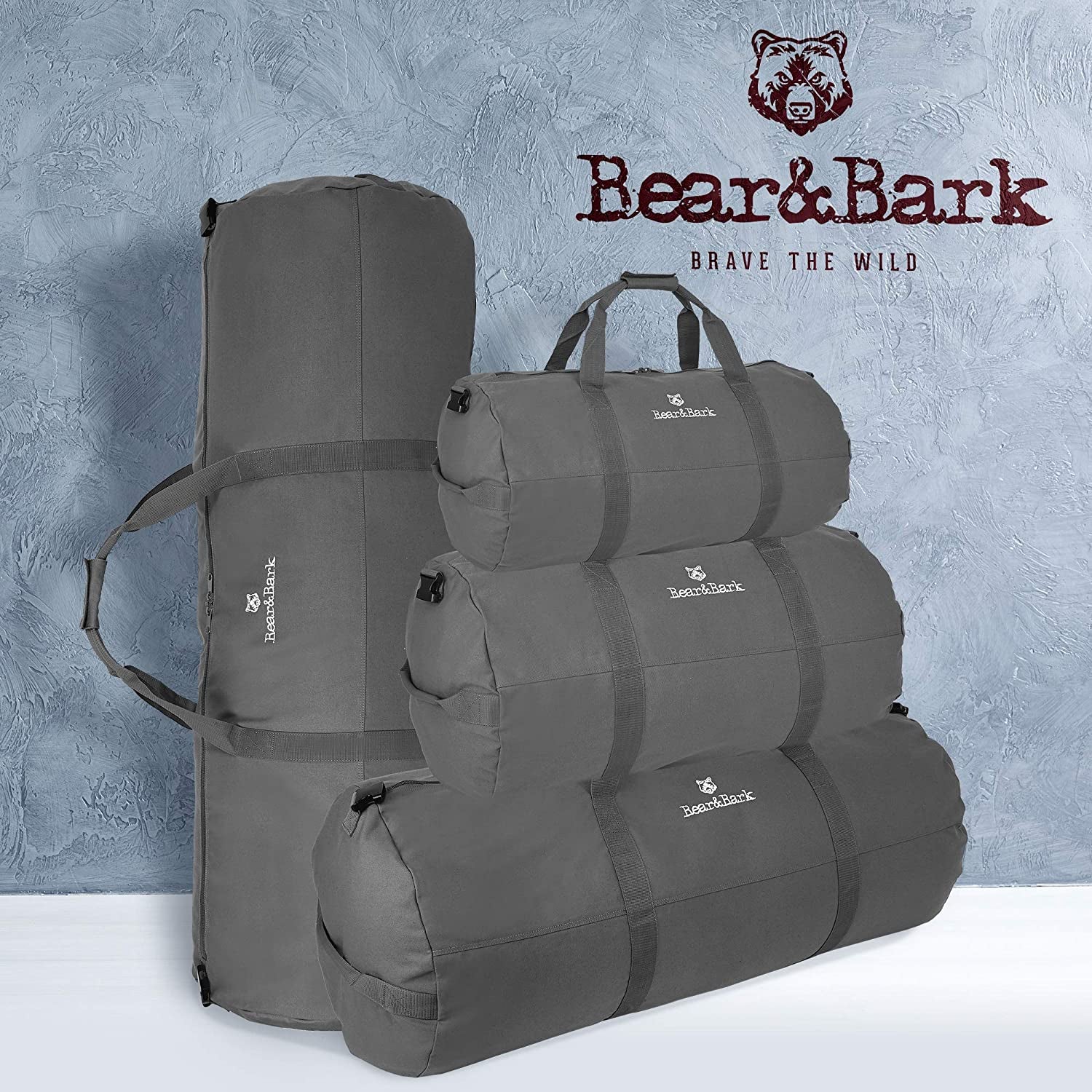 Bear&Bark Travel Military Style Canvas Duffel Bag, 32 x 18 Inch, Gray (Open Box)