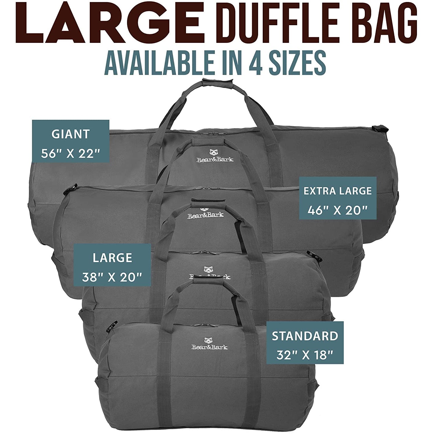 Bear&Bark Travel Military Style Canvas Duffel Bag, 32 x 18 Inch, Gray (Open Box)