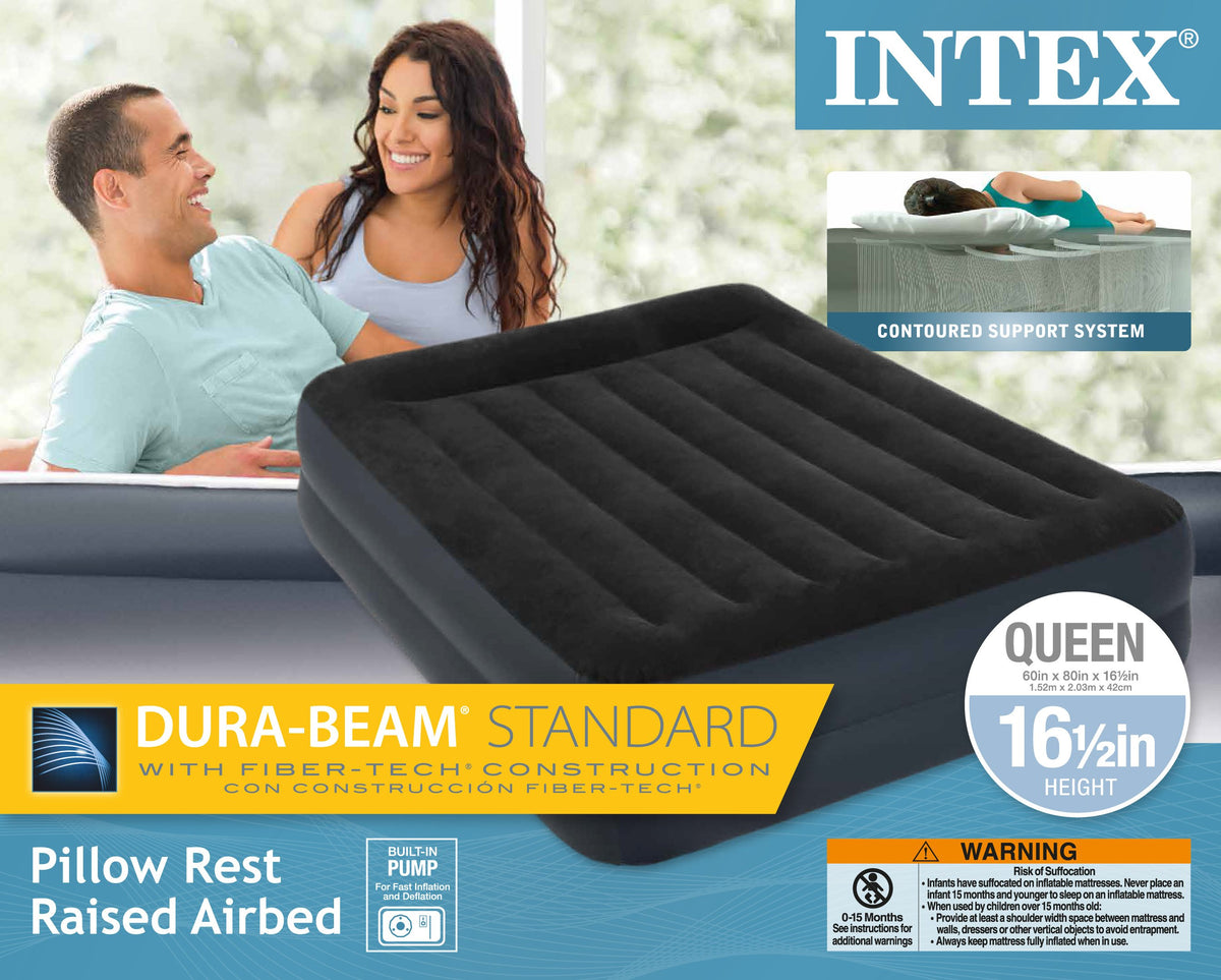Intex Inflatable King Air Mattress Bed &, Queen Airbed w/ Built-In Pumps (2Pack)