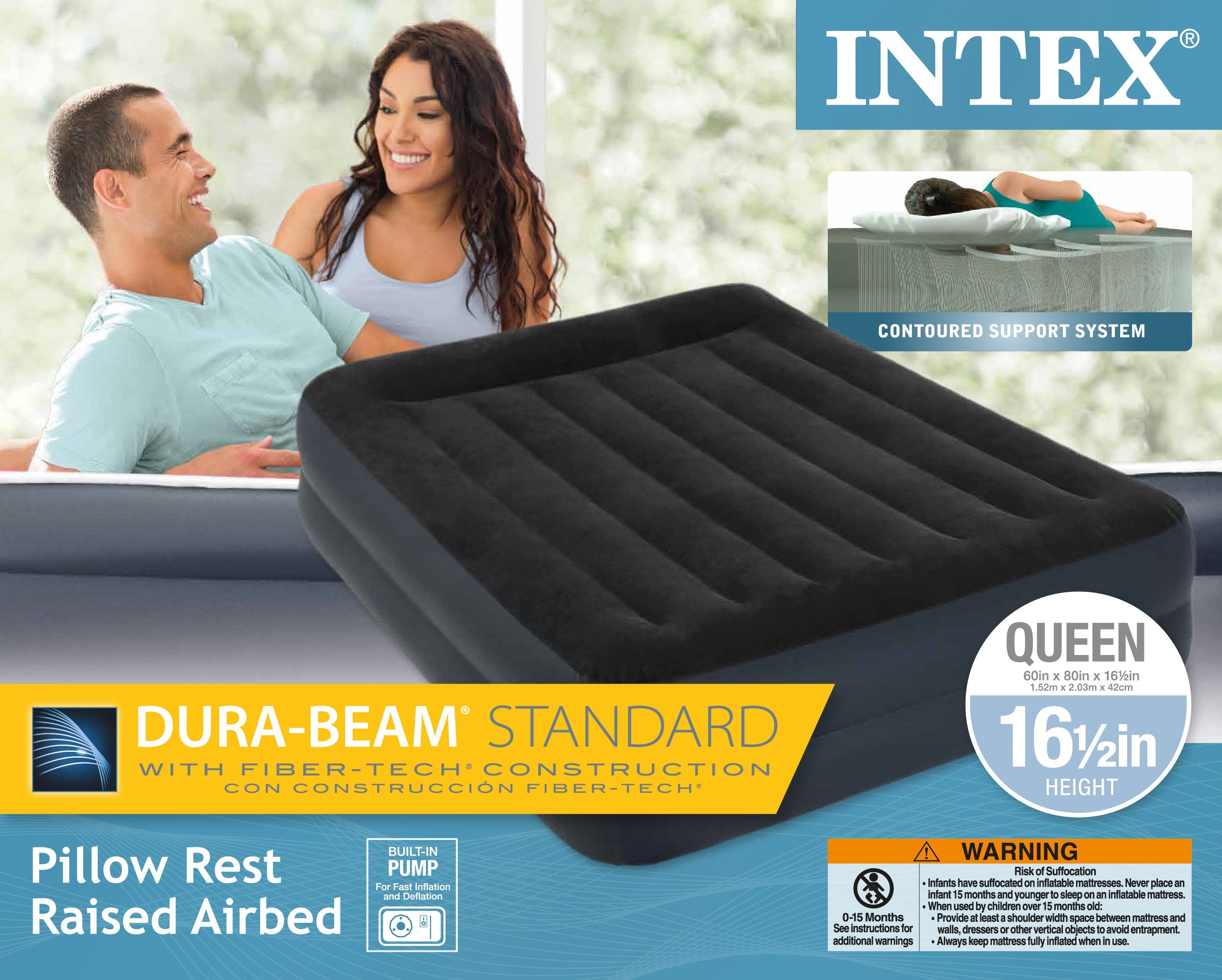 Intex Twin Airbed w/ Built-In Pump w/ Intex Queen Airbed with Built-In Pump