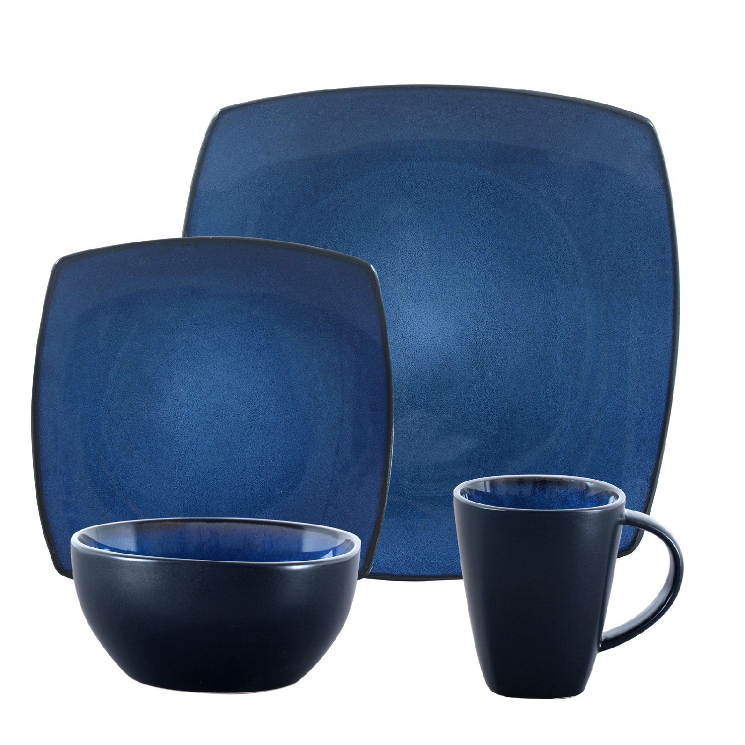 Gibson 16 Piece Reactive Glaze Dinnerware Plates Bowls & Mugs, Blue (Open Box) - VMInnovations