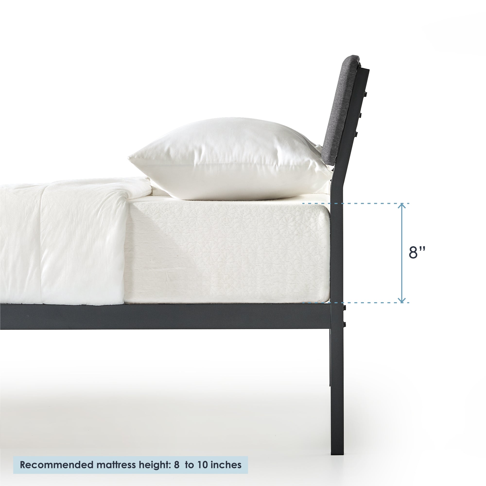 Mellow KERA Metal and Wood Platform Bed Frame with Angled Headboard, King, Black - VMInnovations