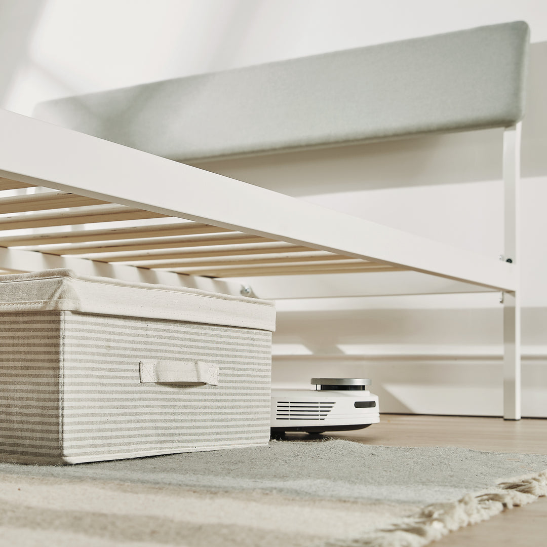 Mellow KERA Metal and Wood Platform Bed Frame with Angled Headboard, Full, White - VMInnovations