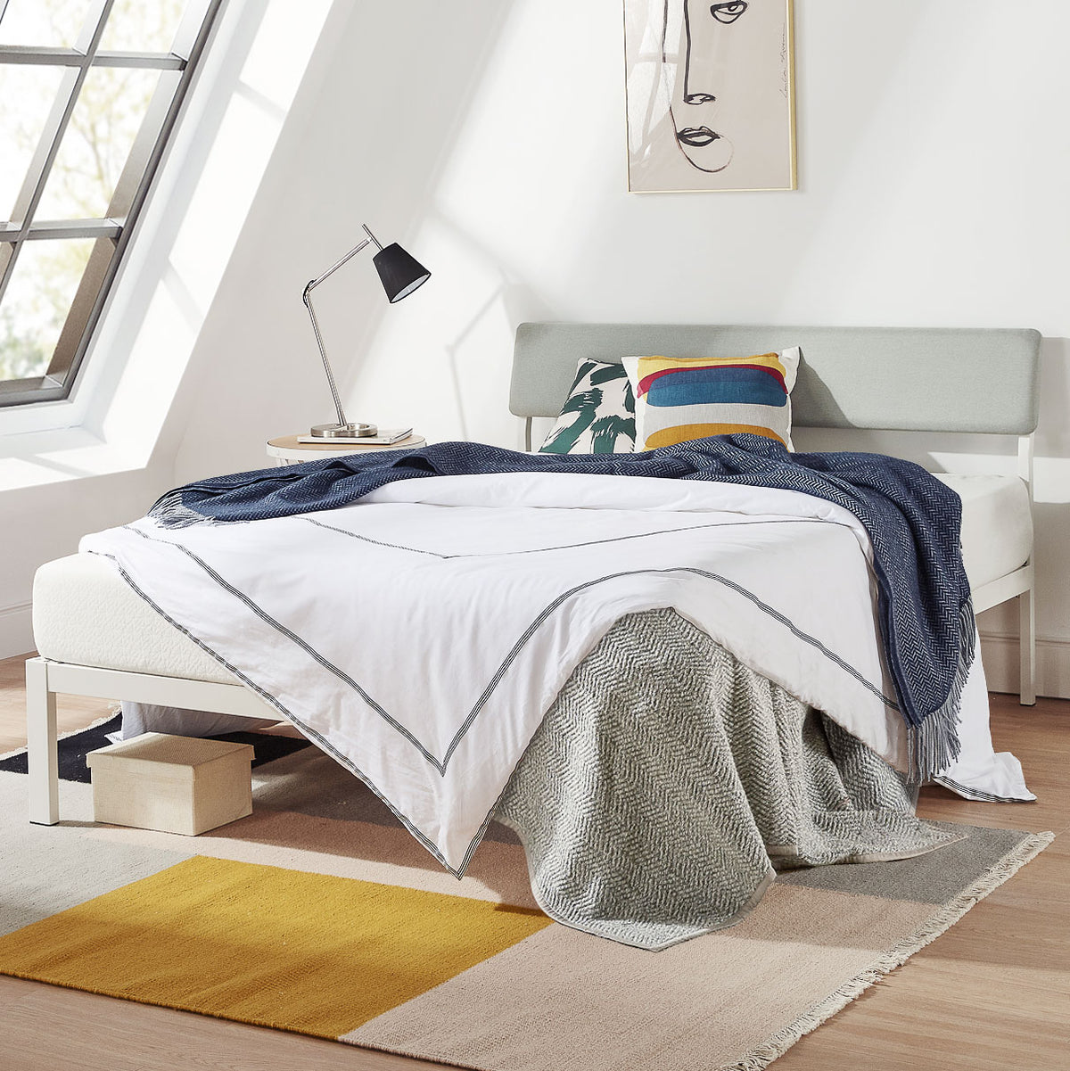 Mellow KERA Metal/Wood Platform Bed Frame with Angled Headboard, Full (Open Box)