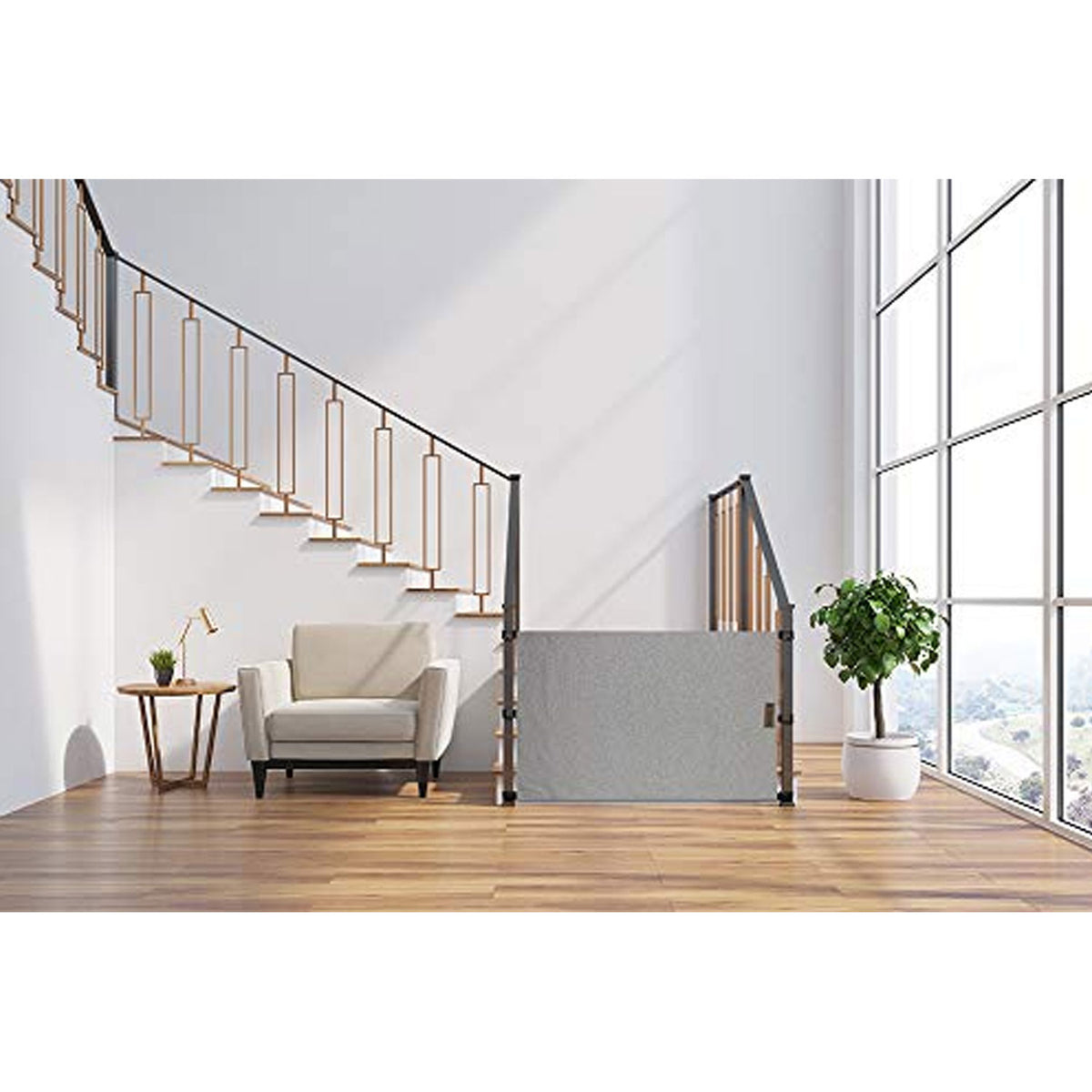 THE STAIR BARRIER 42 to 52" Banister to Banister Baby and Pet Gate, Burlap Gray - VMInnovations