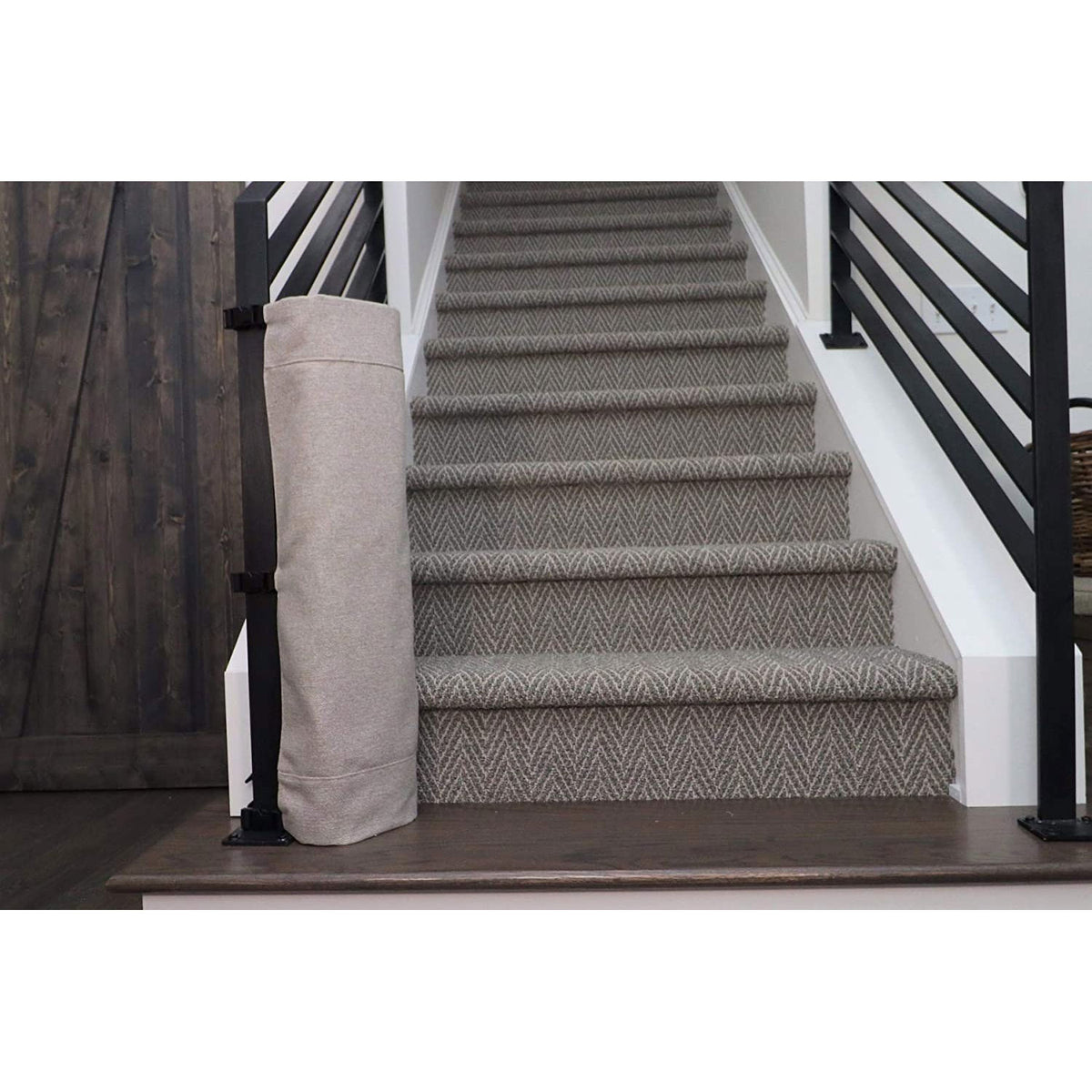 THE STAIR BARRIER 42 to 52 Inch Banister to Banister Baby Pet Gate, Burlap Khaki - VMInnovations