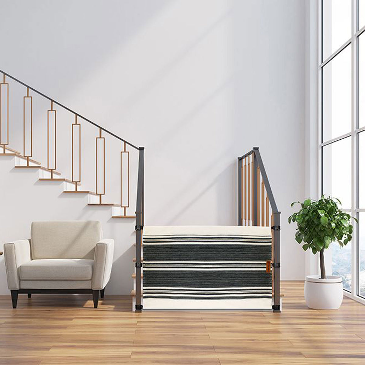 THE STAIR BARRIER 42 to 52" Banister to Banister Baby Pet Gate, Crypton Charcoal - VMInnovations
