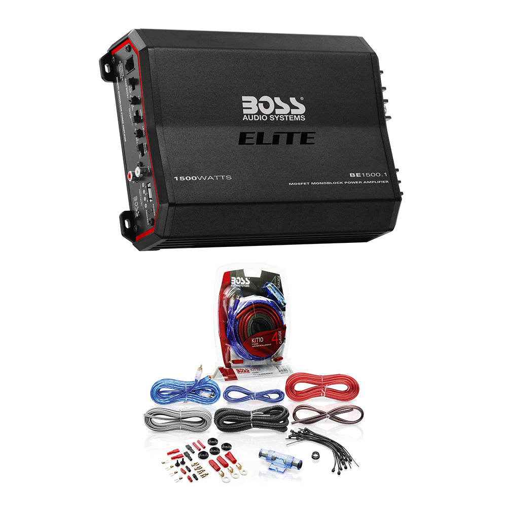 Boss Audio Systems BE1500.1 Elite Monoblock Amplifier & Installation Wiring Kit