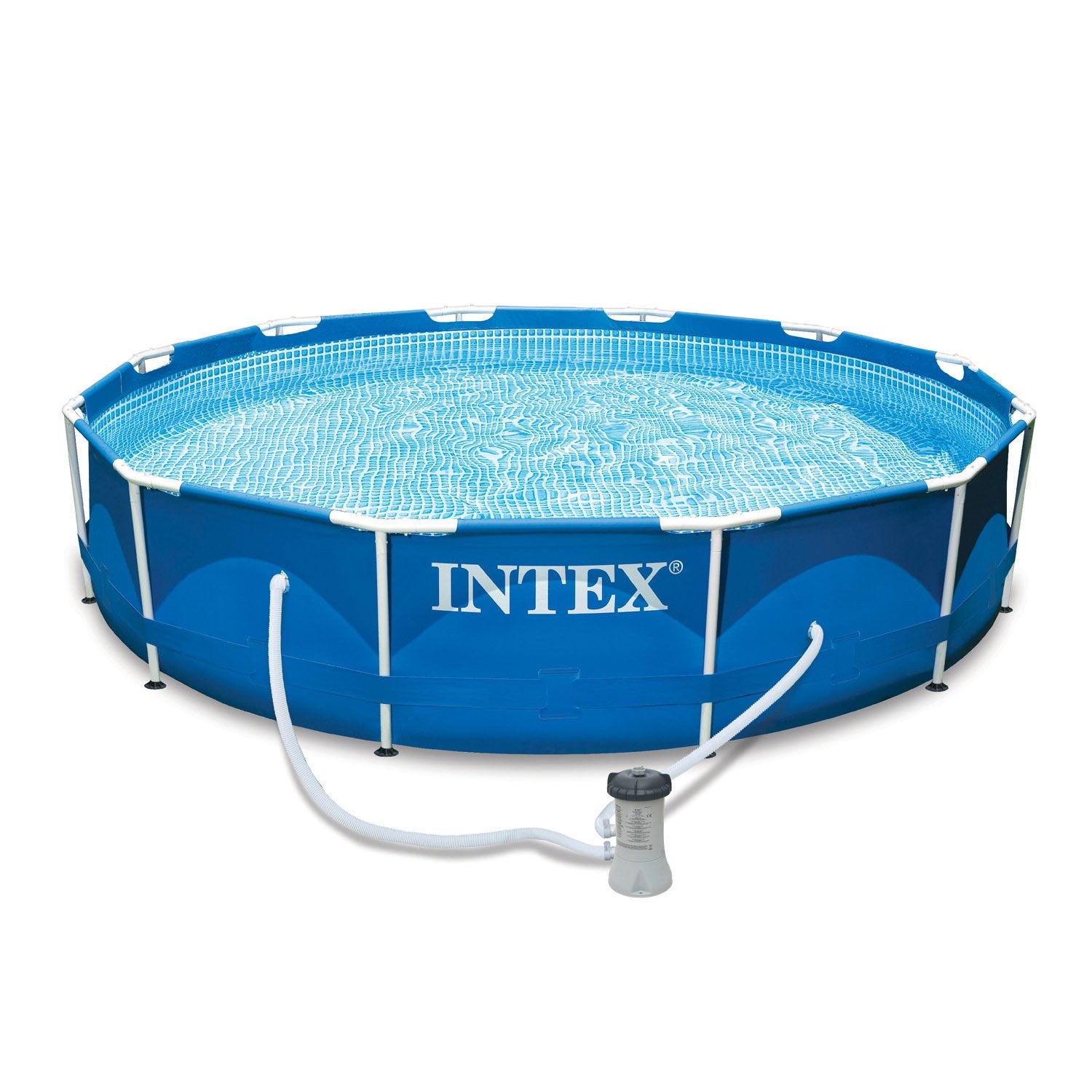 Intex 12' Pool Cover w/ 12 x 2.5 Ft Metal Frame Pool w/ Intex Filters (6 Pack)