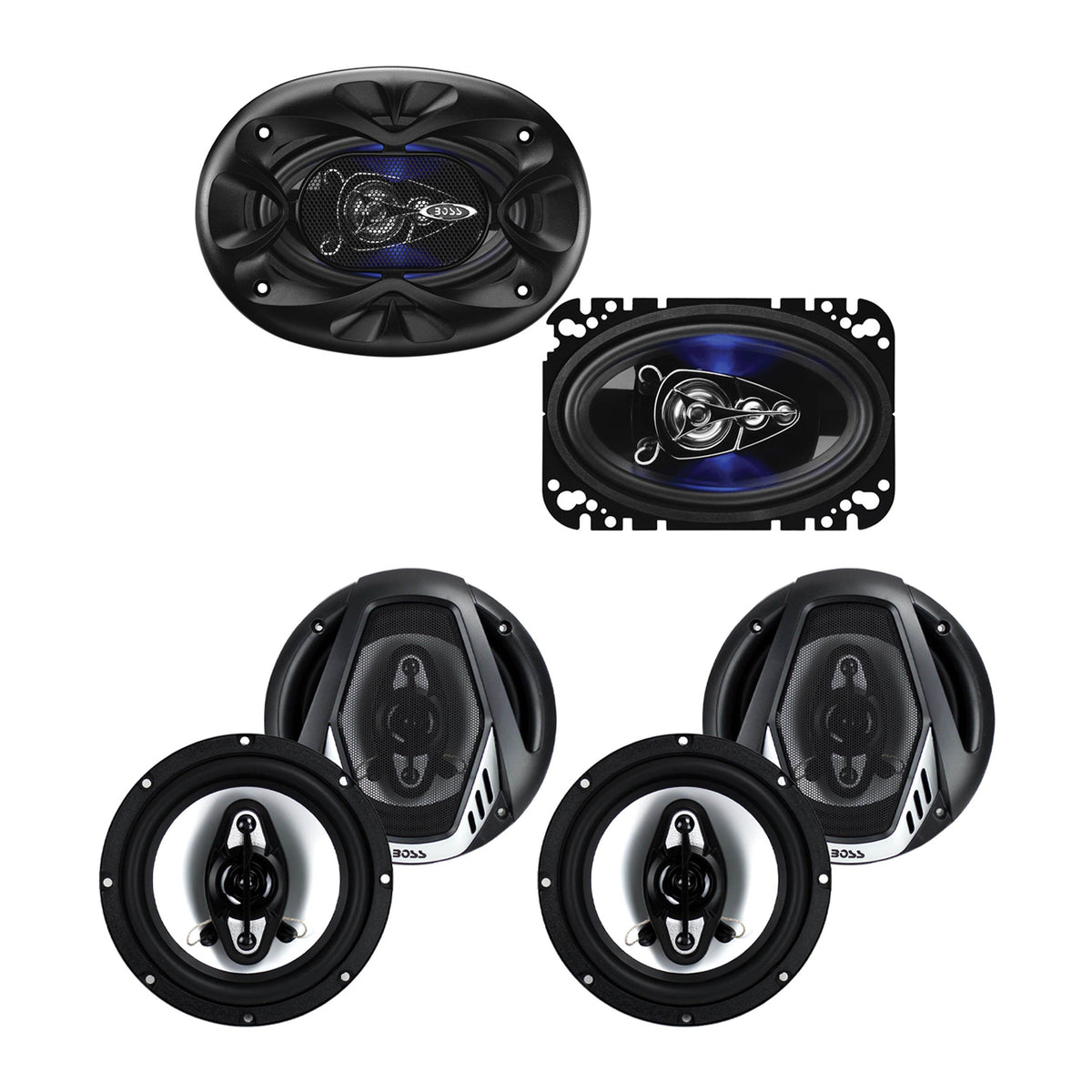 Boss 4 x 6" 4 Way 250W Full Range Speakers Pair and 4 6.5" 400W Coaxial Speakers - VMInnovations