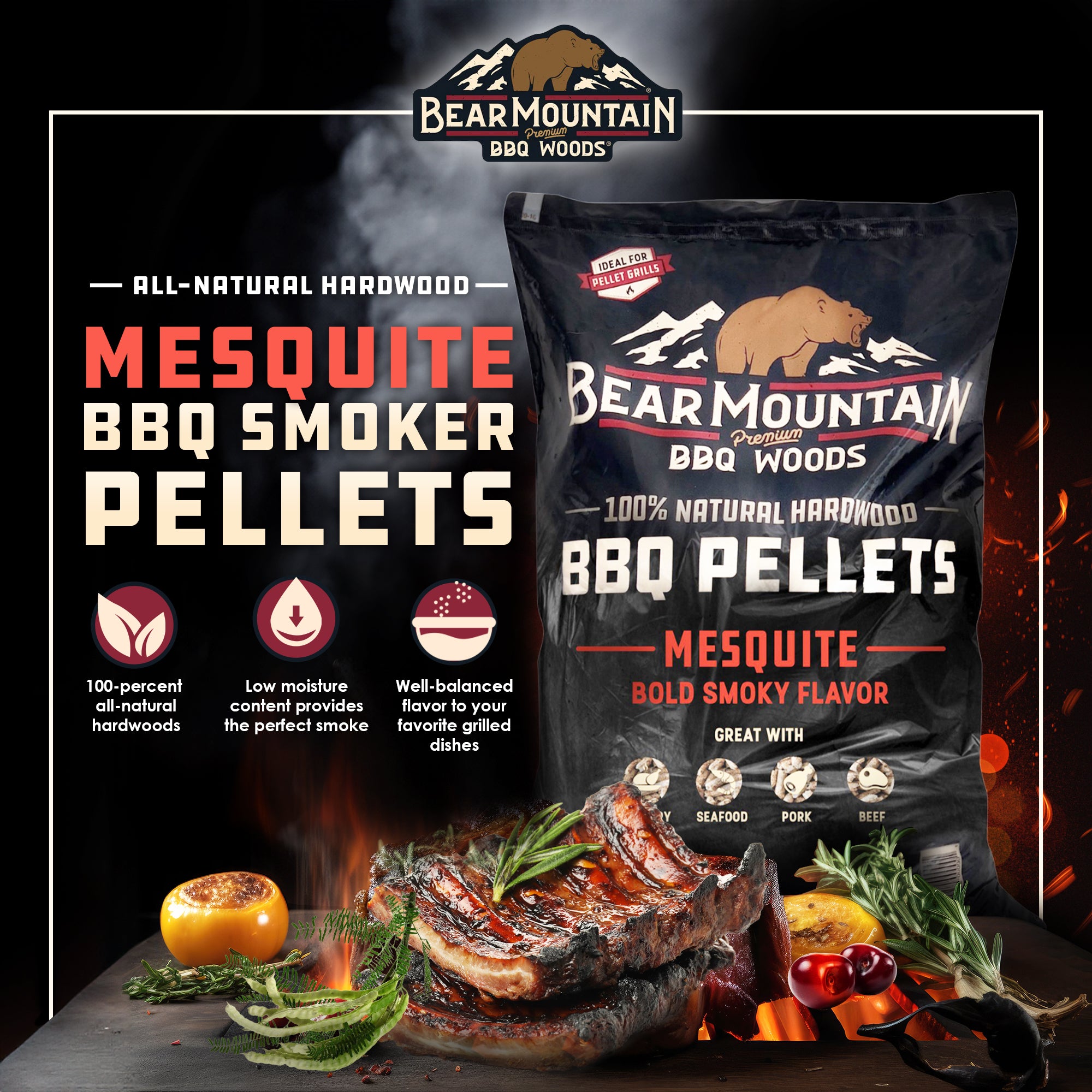 Bear BBQ Premium All-Natural Hardwood Mesquite BBQ Smoker Pellets 20lb(Open Box)