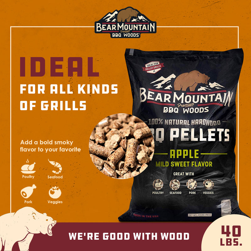 Bear Mountain BBQ Premium All Natural Hardwood Apple Smoker Pellets, 40 Pounds