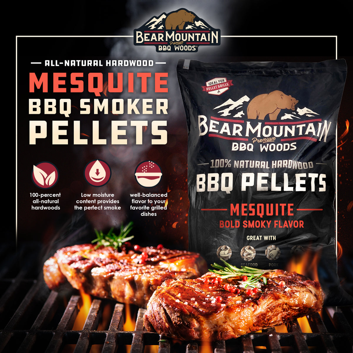 Bear Mountain BBQ Premium All Natural Wood Mesquite Smoker Pellets, 40 Pounds (Refurbished)