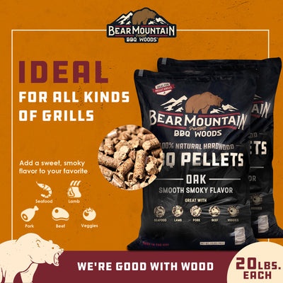 Bear Mountain BBQ All Natural Hardwood Oak BBQ Smoker Pellets, 20 lbs (2 Pack)