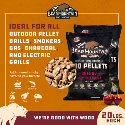 Bear Mountain BBQ All Natural Hardwood Cherry Smoker Pellets, 20 lbs (2 Pack)