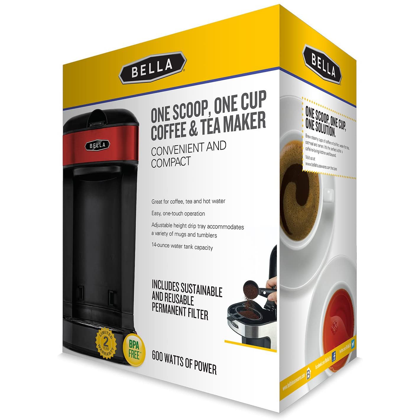 Bella Easy to Use 1 Cup Powerful Compact Coffee Maker Machine (Refurbished) - VMInnovations
