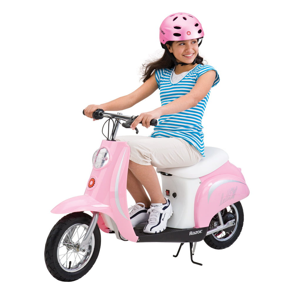 Razor Pocket Mod Miniature Euro 24V Electric Kids Retro Scooter & Helmet, Pink