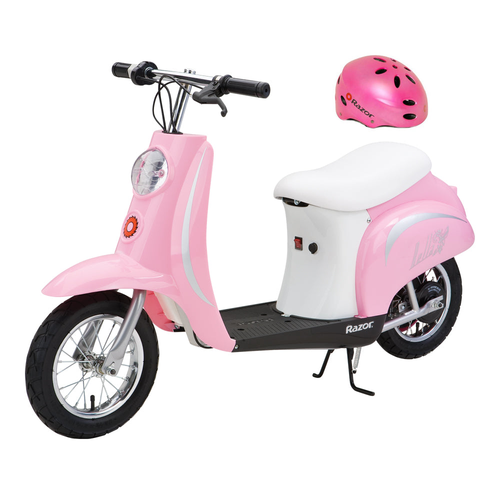 Razor Pocket Mod Miniature Euro 24V Electric Kids Retro Scooter & Helmet, Pink