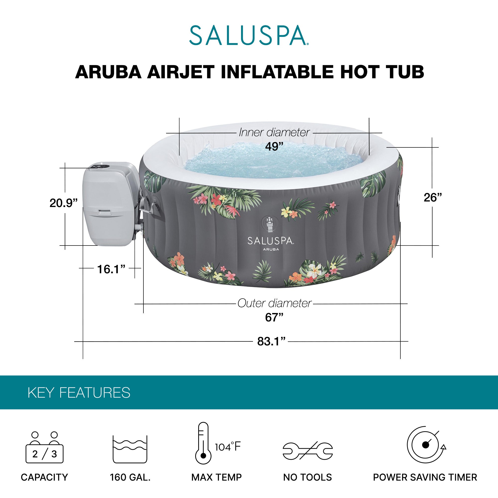 Bestway Aruba AirJet Hot Tub with 2 Non-Slip Spa Seat and 2 Headrest Pillows