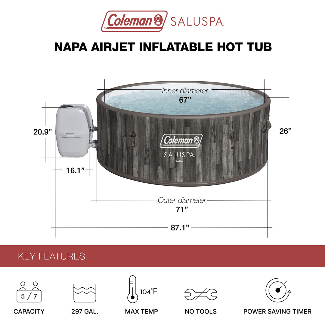Coleman Napa SaluSpa 7 Person Inflatable Hot Tub with AirJets, Gray Wood (Used) - VMInnovations