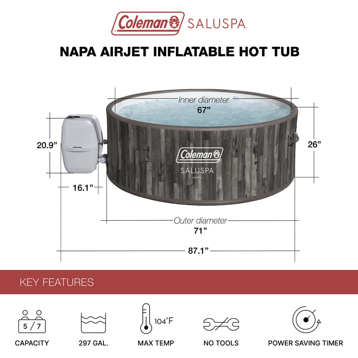 Coleman Napa SaluSpa 7 Person Inflatable Hot Tub with AirJets, Gray Wood (Used) - VMInnovations
