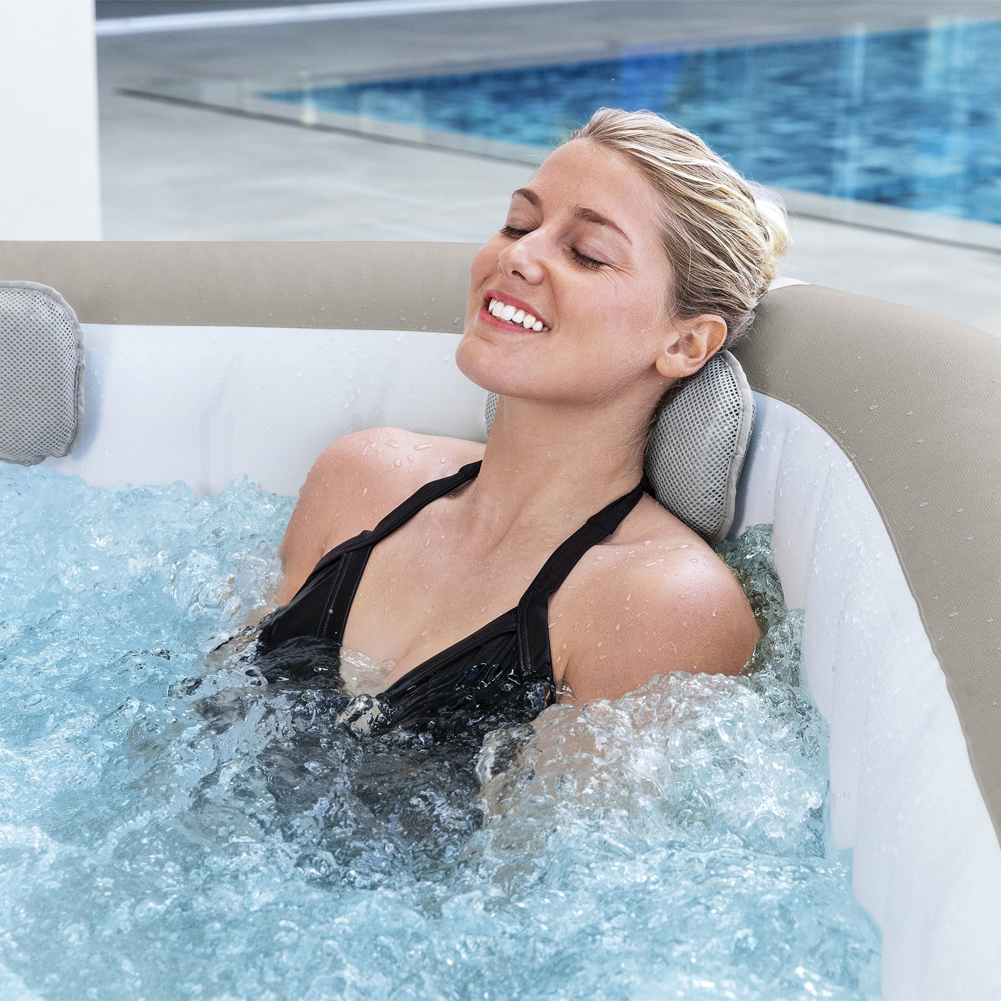 Bestway SaluSpa AirJet Inflatable Square Hot Tub w/4 Seat & 2 Headrest Pillow