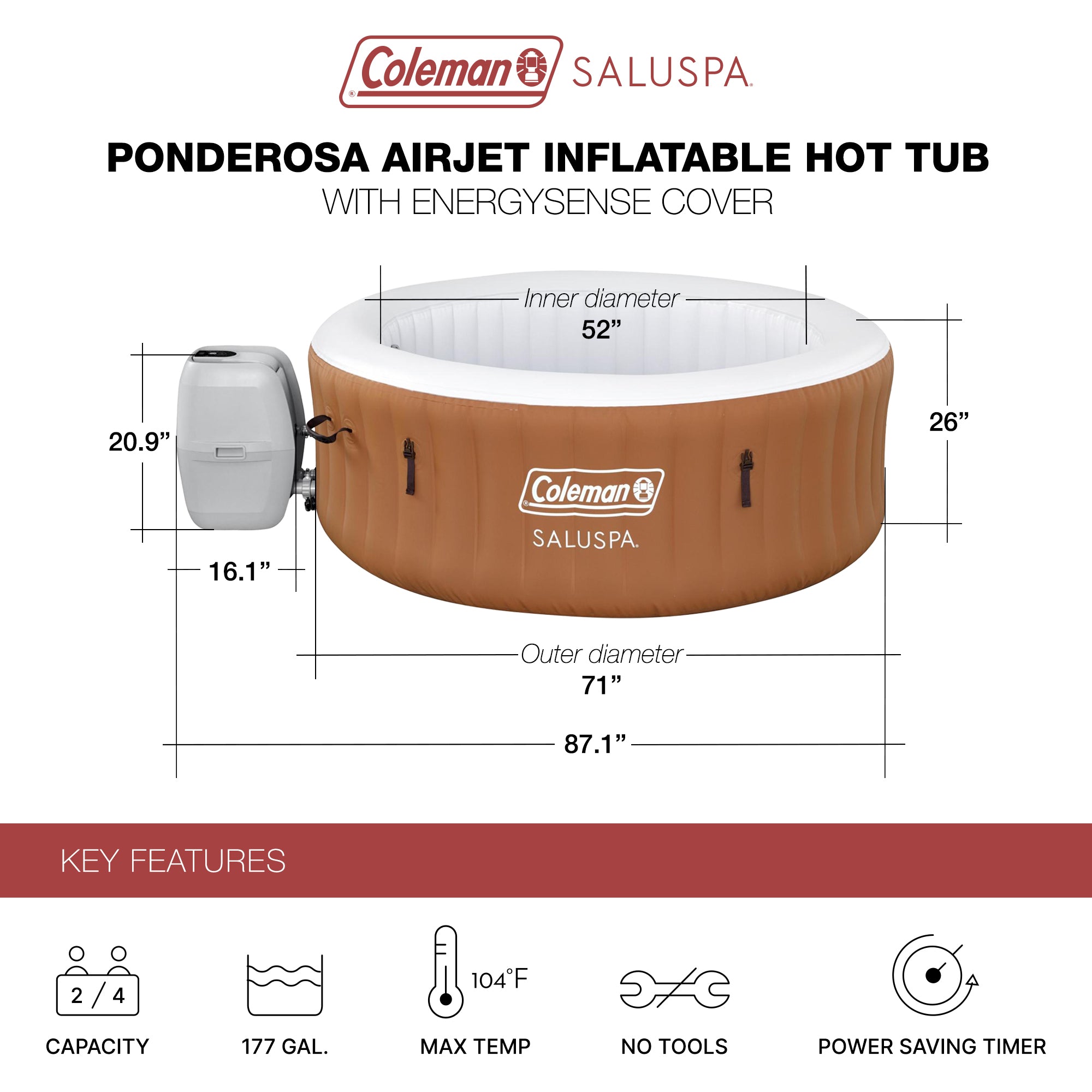 Bestway Coleman Miami AirJet Inflatable Hot Tub with 2 SaluSpa Non-Slip Spa Seat