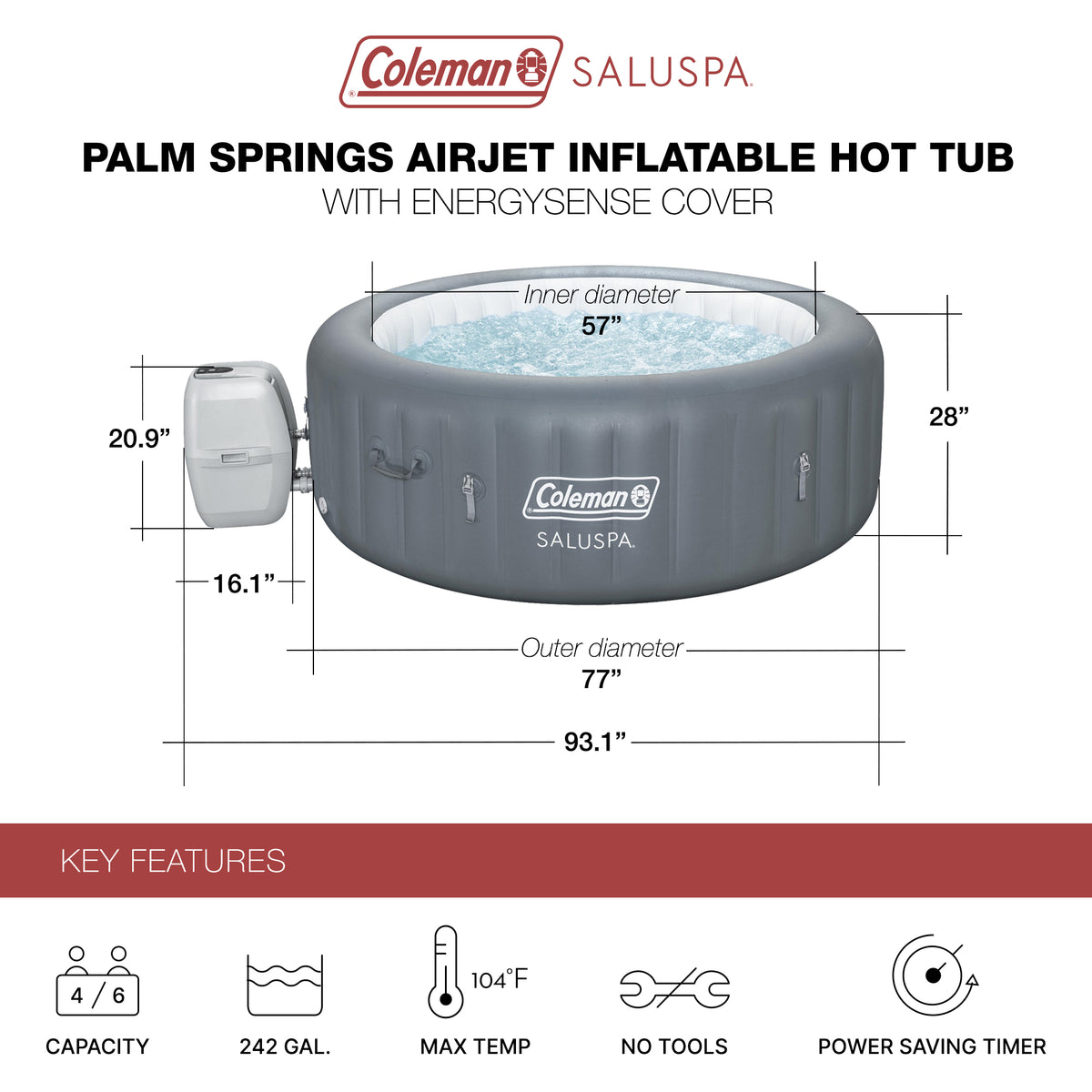Coleman Palm Springs 77"x28" EnergySense Smart AirJet Plus Hot Tub (Open Box)