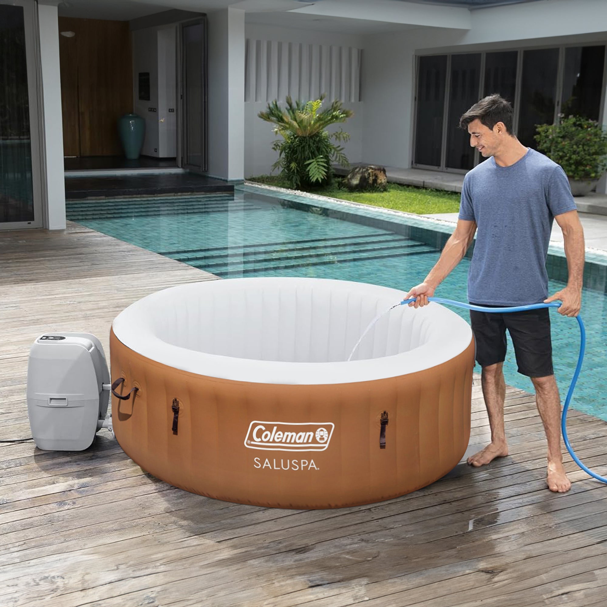 Coleman SaluSpa Ponderosa Hot Tub + Bestway SaluSpa Seat with Adjustable Legs - VMInnovations