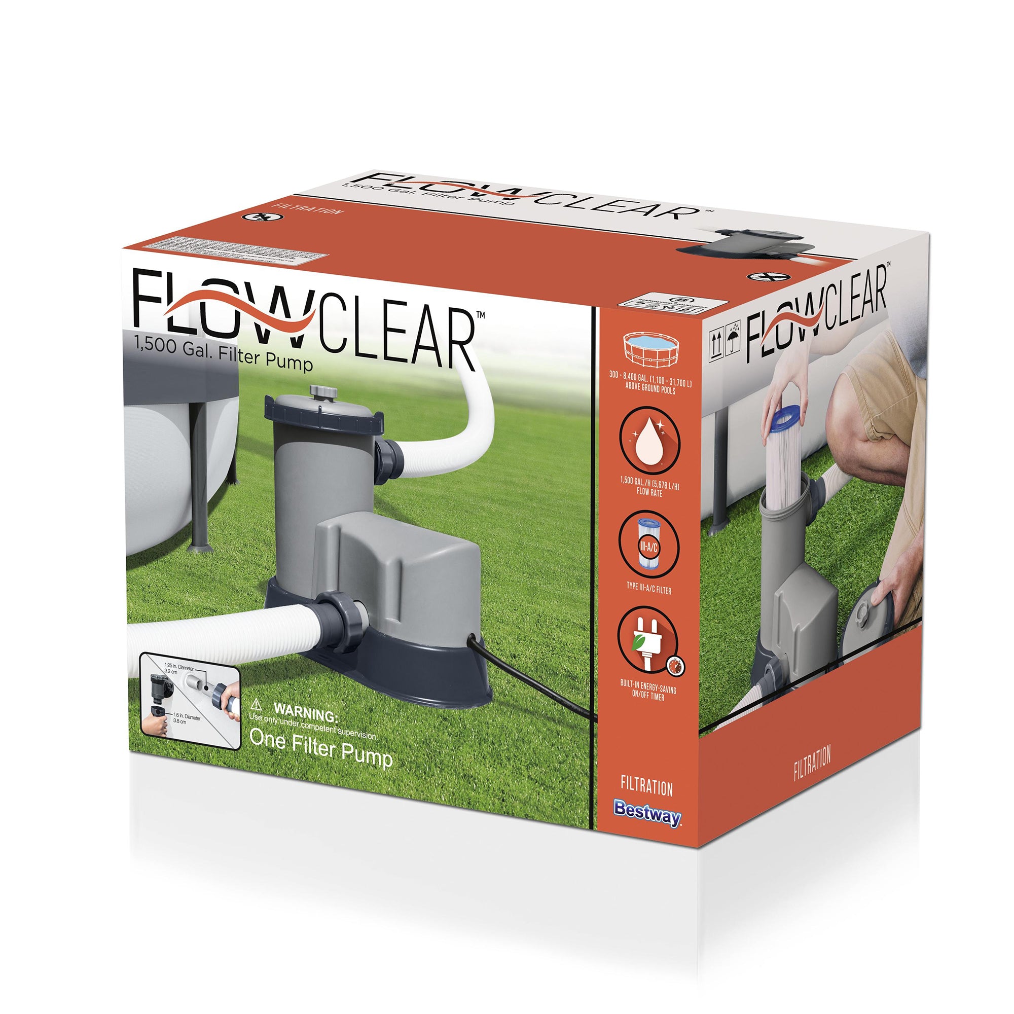 Bestway Flow Clear 1500 GPH Above Ground Swimming Pool Filter Pump (Open Box)