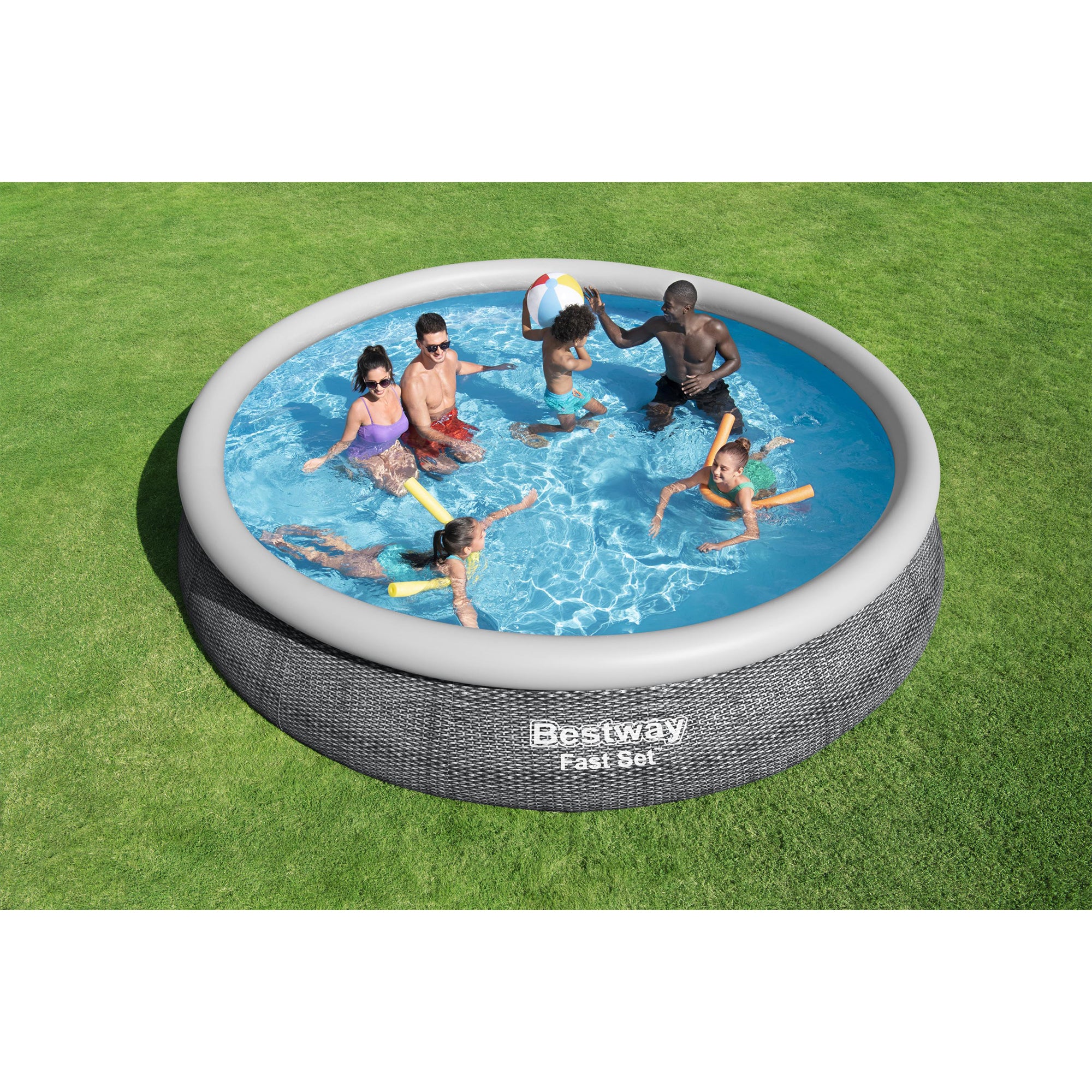 Bestway Fast Set 15'x33" Round Inflatable Outdoor Above Ground Swimming Pool Set - VMInnovations